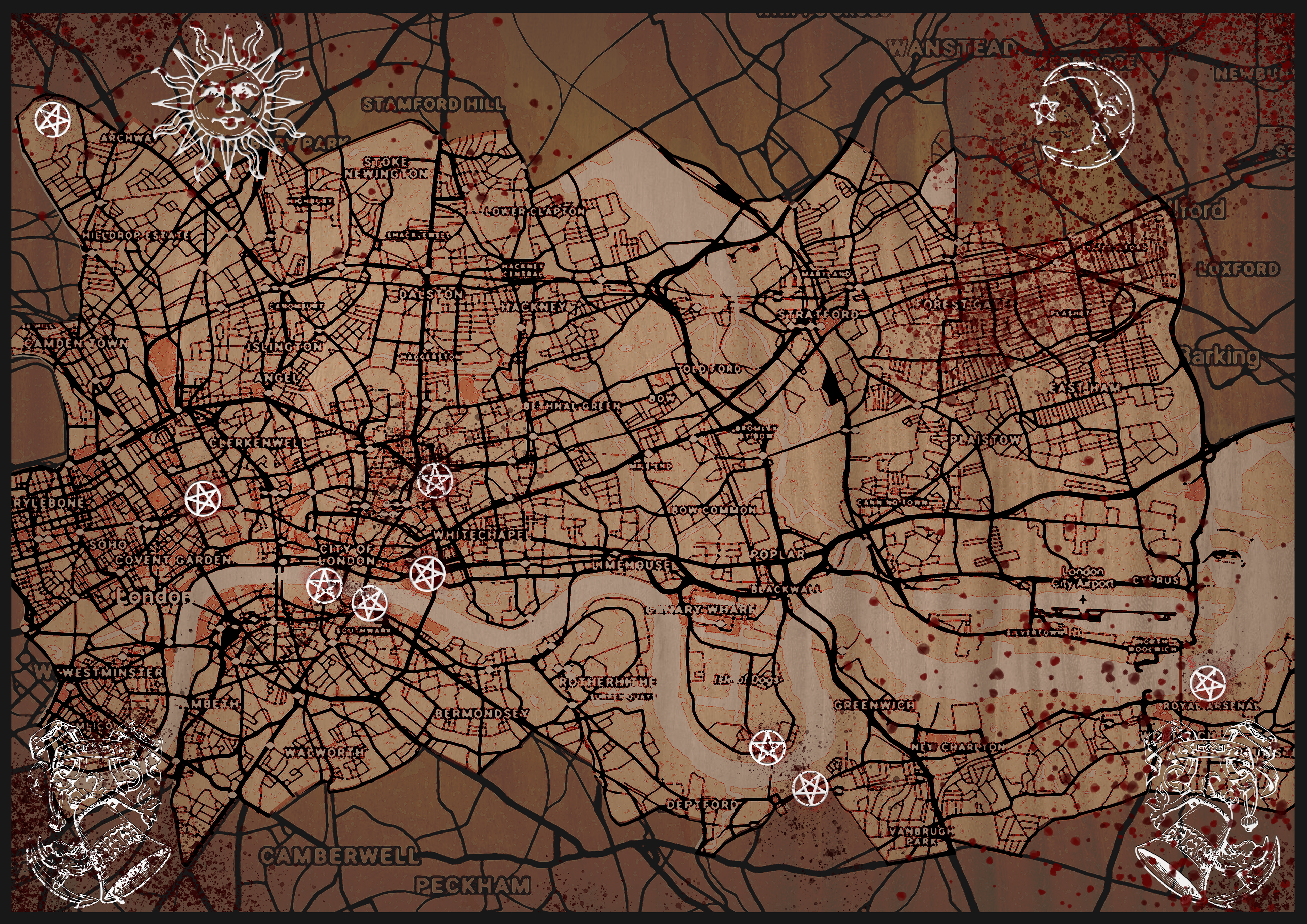 Haunted Locations map designed like an Ouija board. Users reveal AR content through the Snapchat app.
