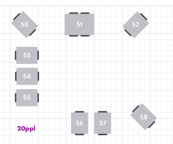Restaurant table set up to scale for the VIP room fitting 20 people.