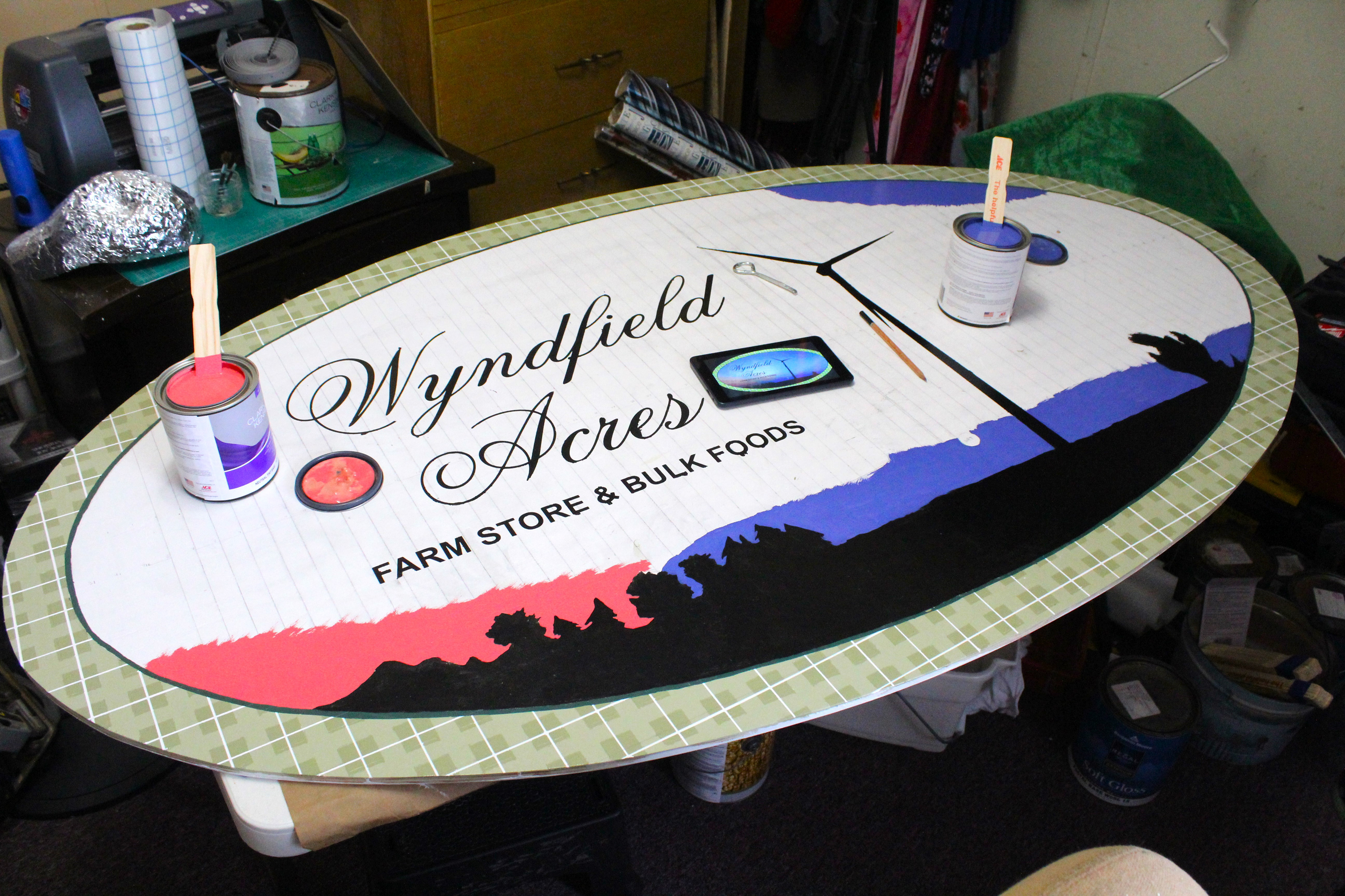 I painted the sky based on the Wyndfield logo which is a photo taken facing away from a sunset..