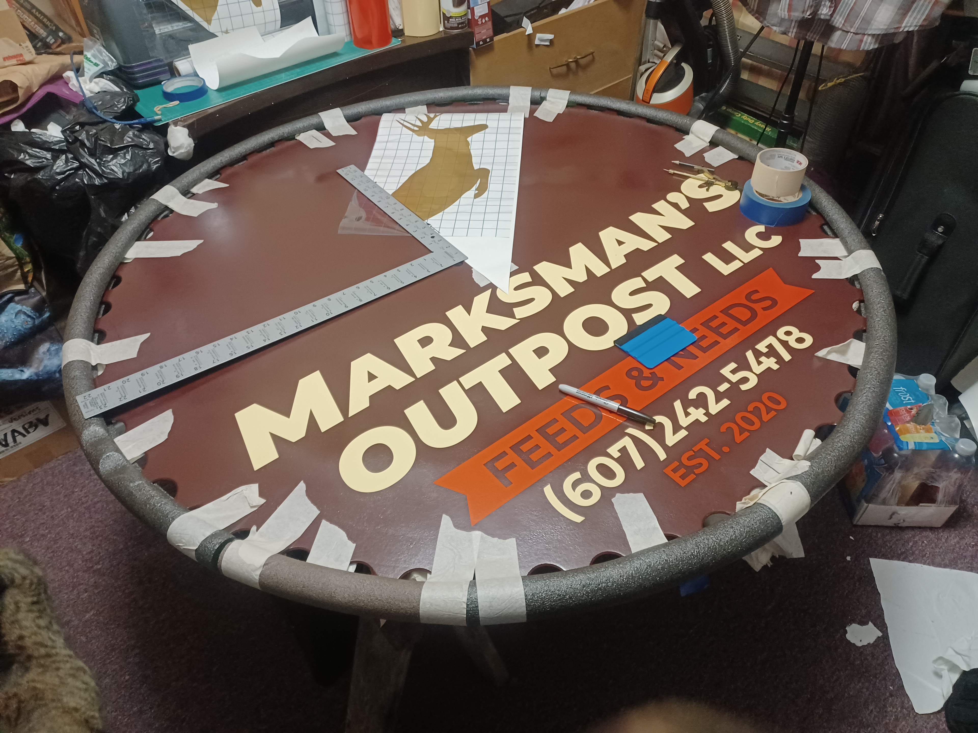 The deer was cut in two to maximize efficient use of the golden vinyl. After a costly miscut, I had barely enough to work with.