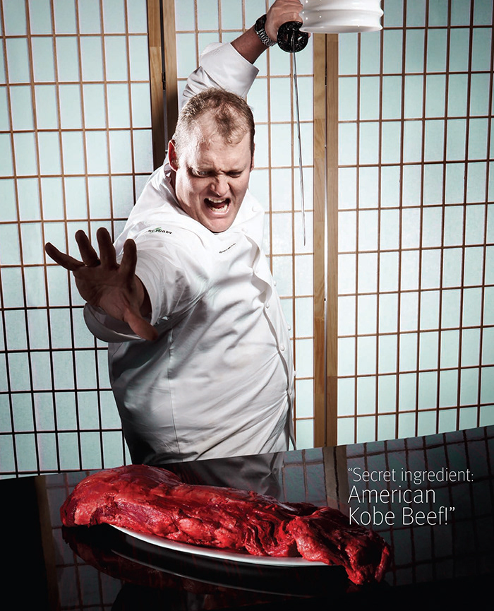 Shooting Beau MacMillan at Sanctuary, with his favorite ingredient. We got a samurai sword for the shoot, and played off Iron Chef.