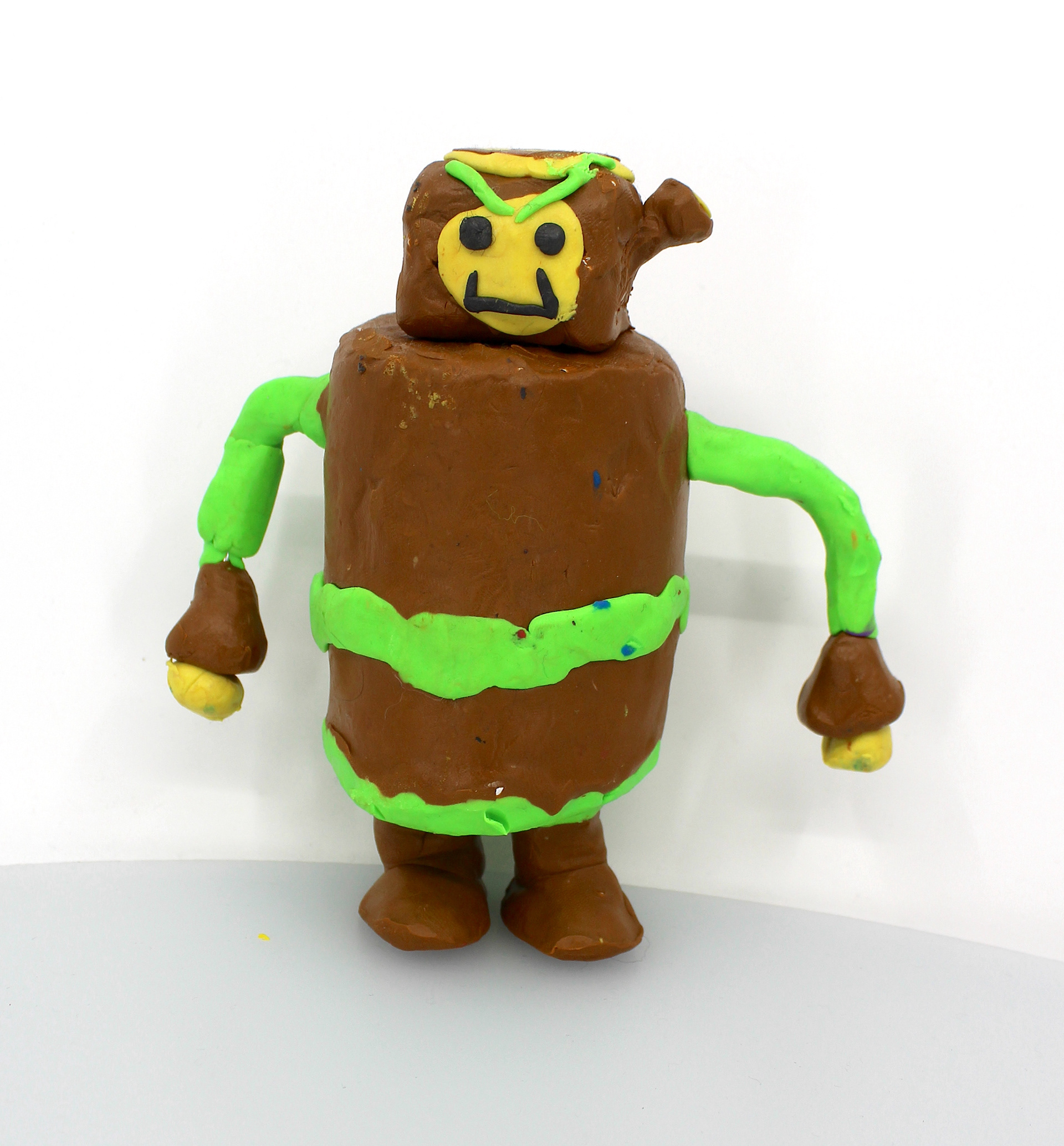 Rafael Rolon """Wood Man"" - Mega Man A nature themed robot created by Dr. Wily to fight Mega Man. His leaf shield can counter any attack. I used aluminum foil, clay modeling, and wire as my medium."