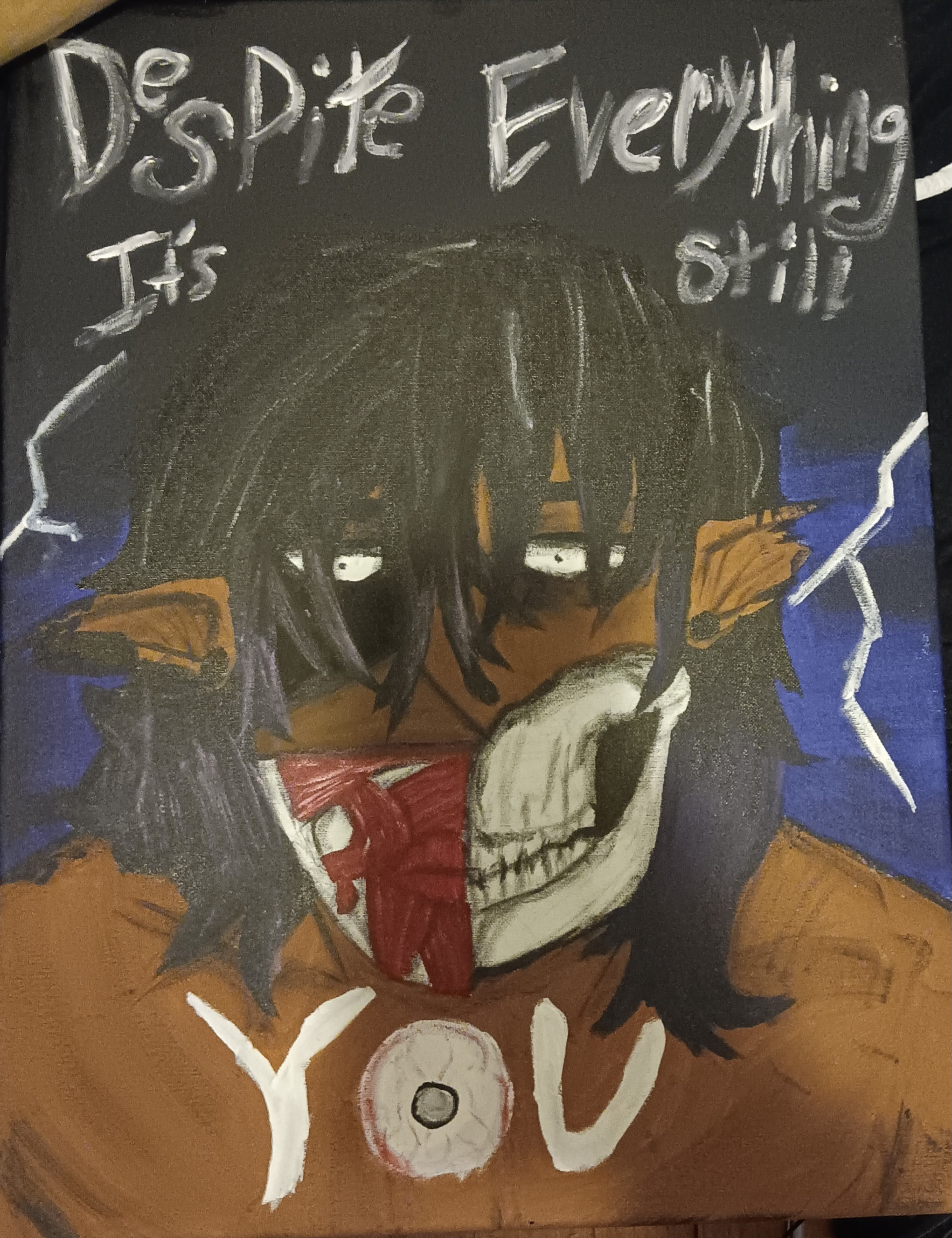 Jaela Roberts - The canvas is of one of my Oc's who originally had a very regular face but due to recent events that's not the case anymore but Despite everything it is still him.