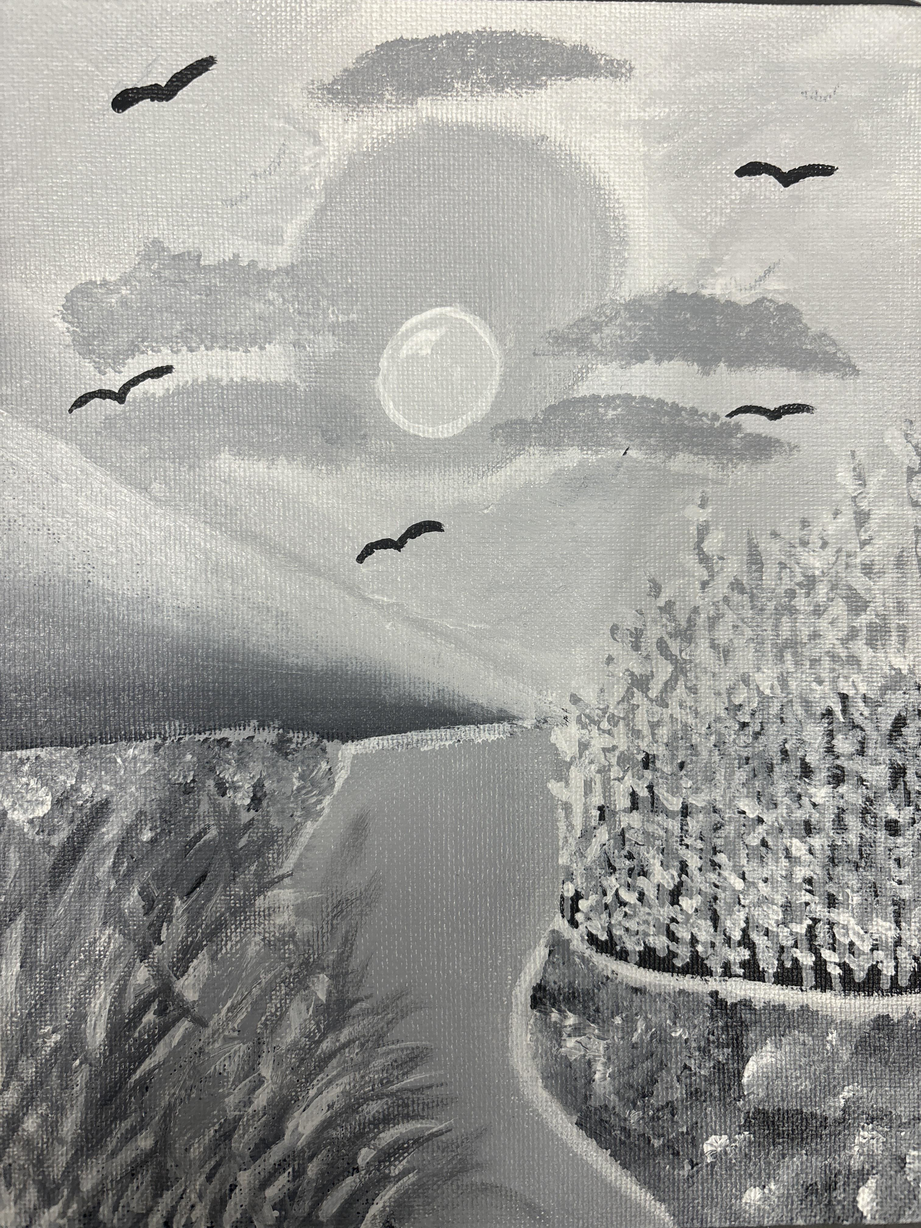 Adrianna Summer - Black and white acrylic painting.