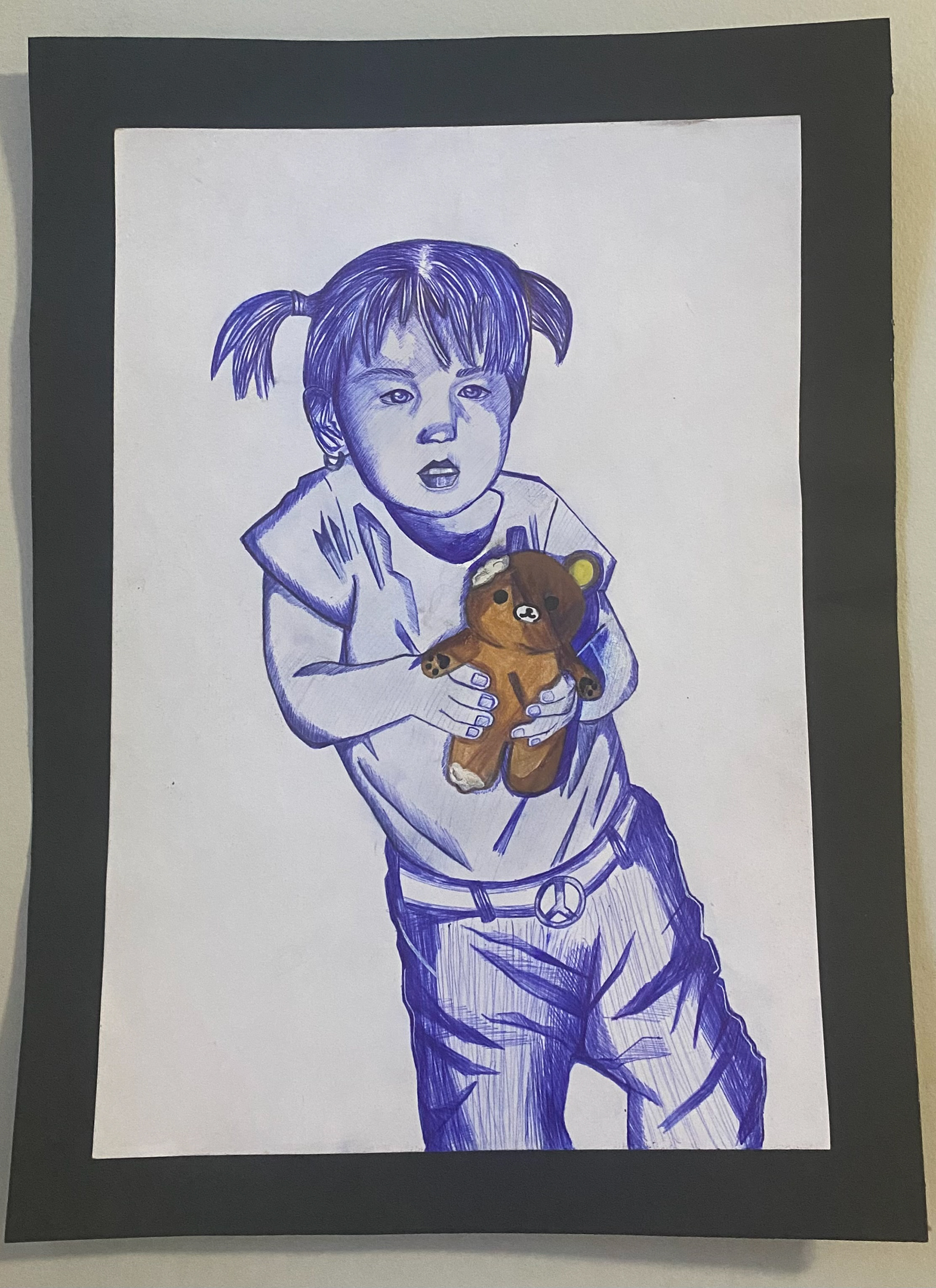 Jennifer Barrera - This artwork is called “A Child’s Purpose”. This art piece is a depiction of me from a young age. While working on this piece, I thought about how a tiny thing can alter a child’s life even later into adulthood, showing the complexity of childhood. I crafted this artwork with a pen illustrating a distant child and colored pencils showing the impact a tiny thing can have on a child’s vitality.