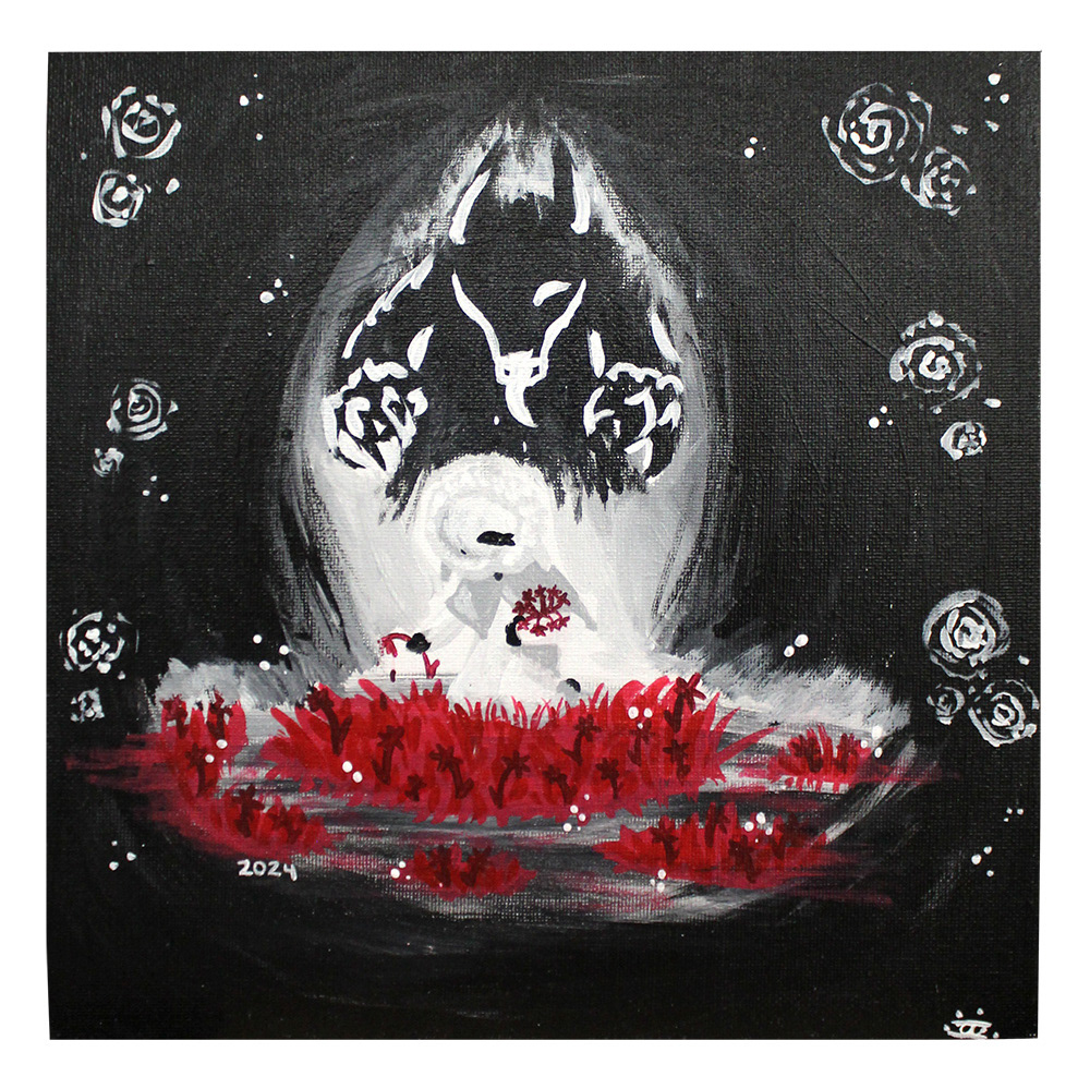 Abigail Casimiro - "Death of the Innocent" I used acrylic paint as my medium for this piece. The meaning of this painting is exactly as the title claims. The sheep portrays the innocent while the wolf refers to the horrors or literally everything else.
