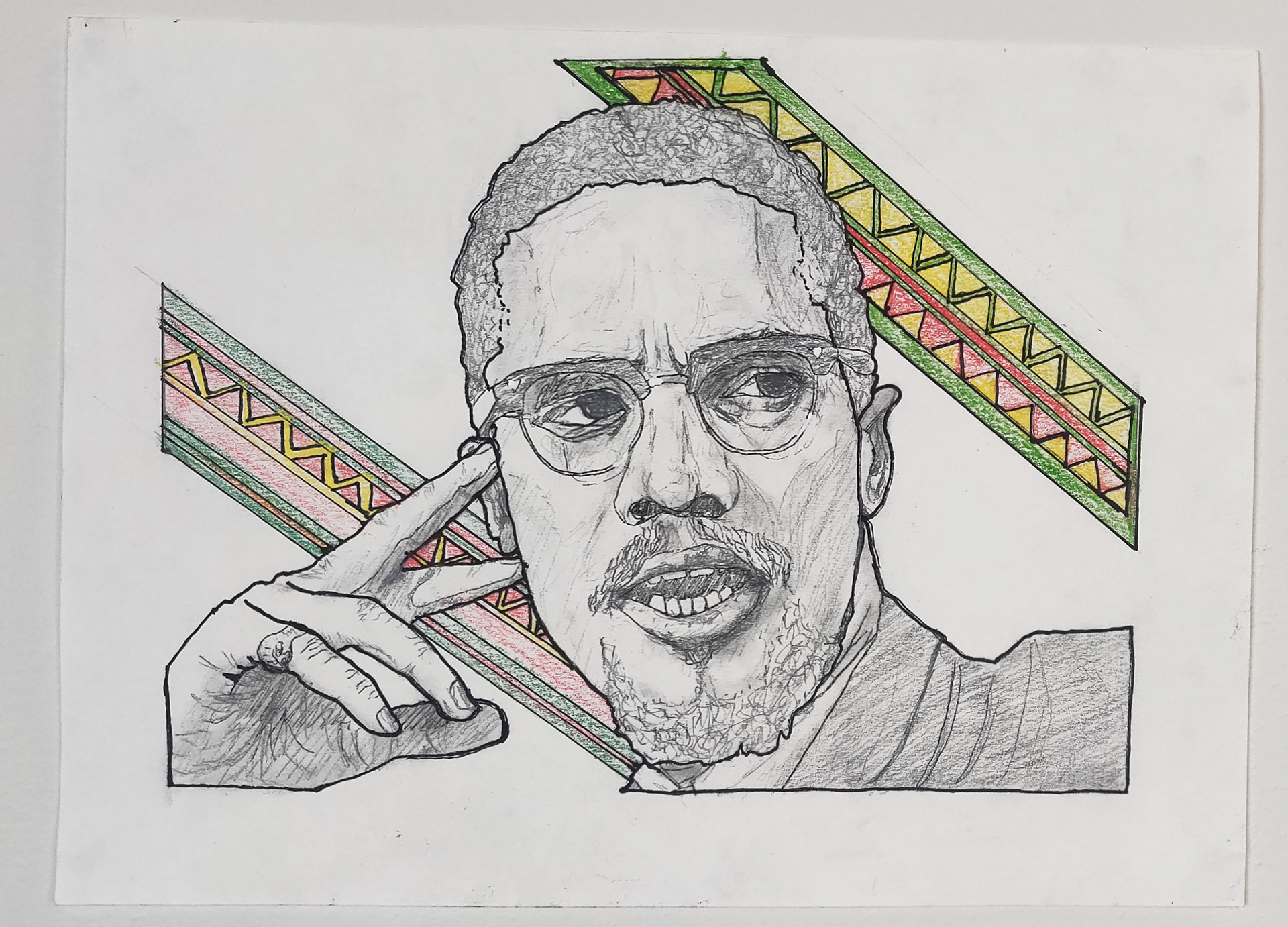 Sebastian Villasenor - Understanding color and design to complete a Parrot and Black History Month artwork of Malcolm X.