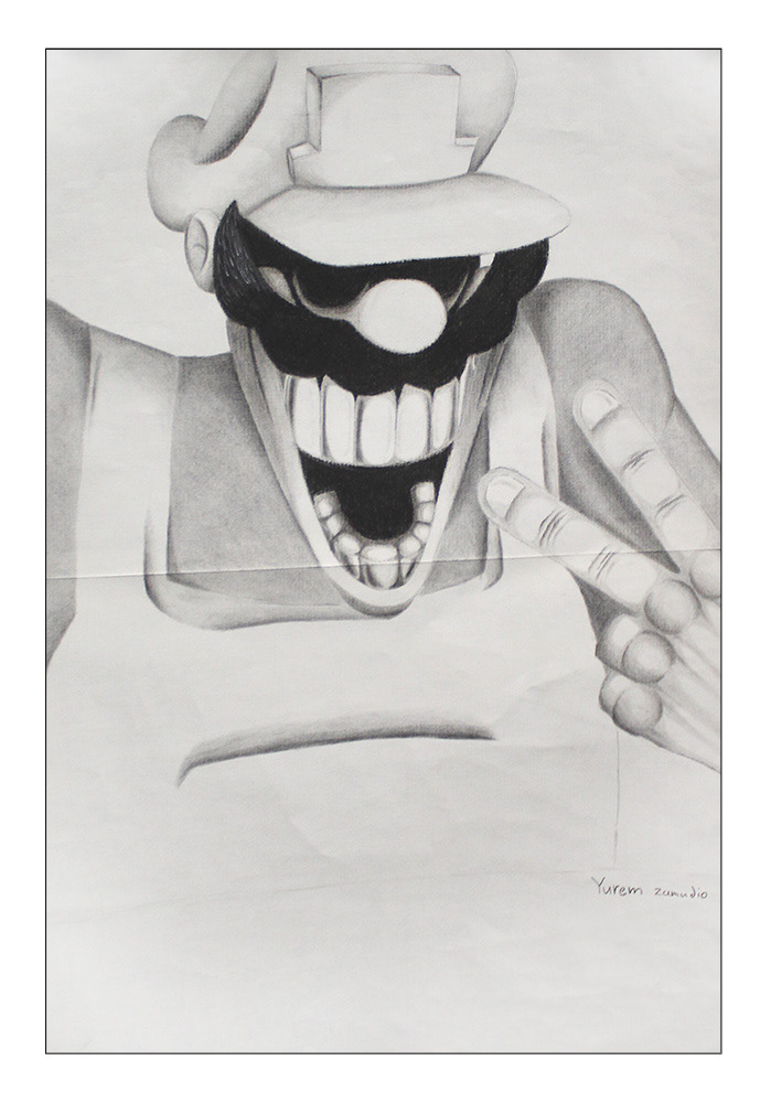 Yurem Zamudio - I drew a charcoal drawing of a character named mx. It is from a creepy pastol called Mario pc port or Mario 85.