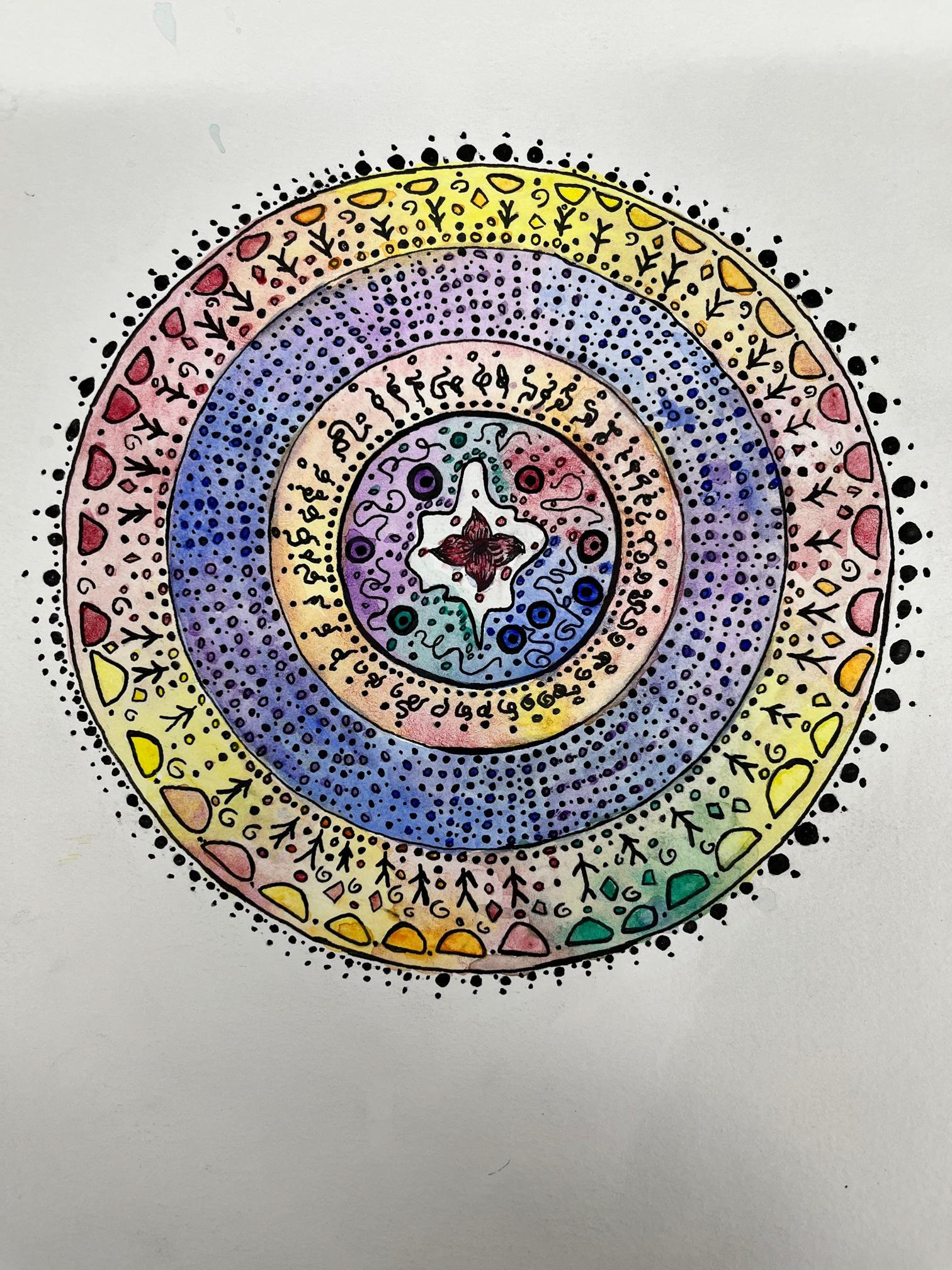 Jaalaya Bolton - Mandala design using gouache and ink.