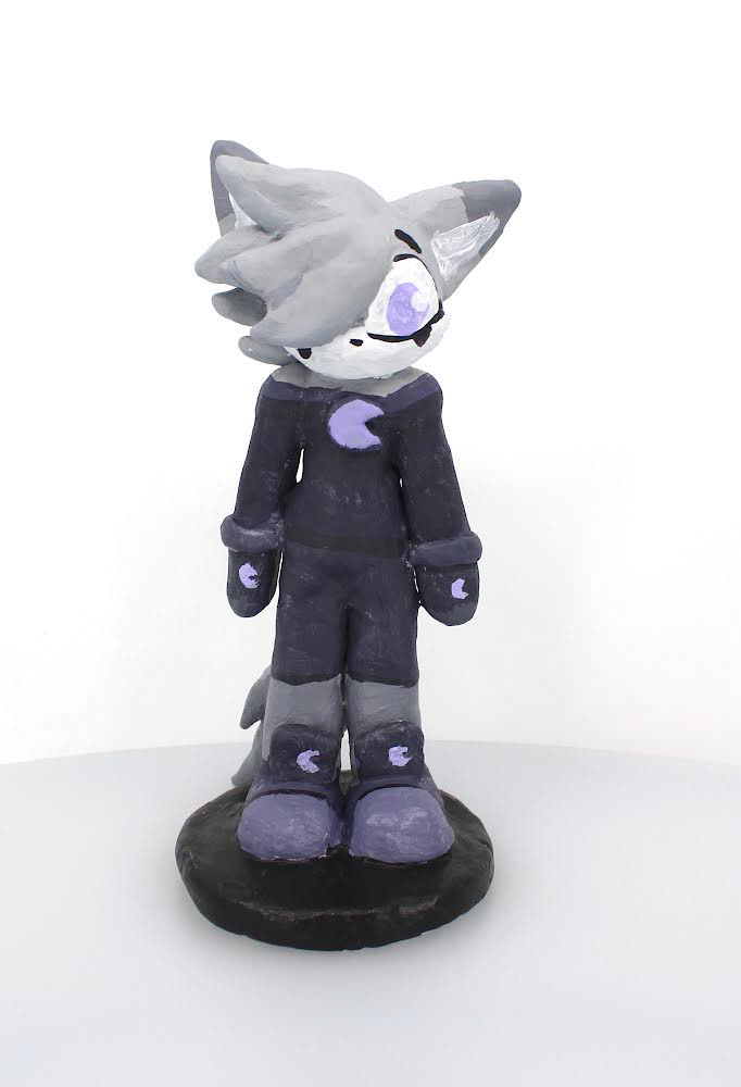 Crystal Zamudio "Sculpture of Kaia the MoonWolf What I create is my original character named Kaia The MoonWolf out of clay. It was my first time using clay and it was a great experience to use a different kind of art besides drawing. What I use for this piece is clay, clay tools, baking sheet and paint."