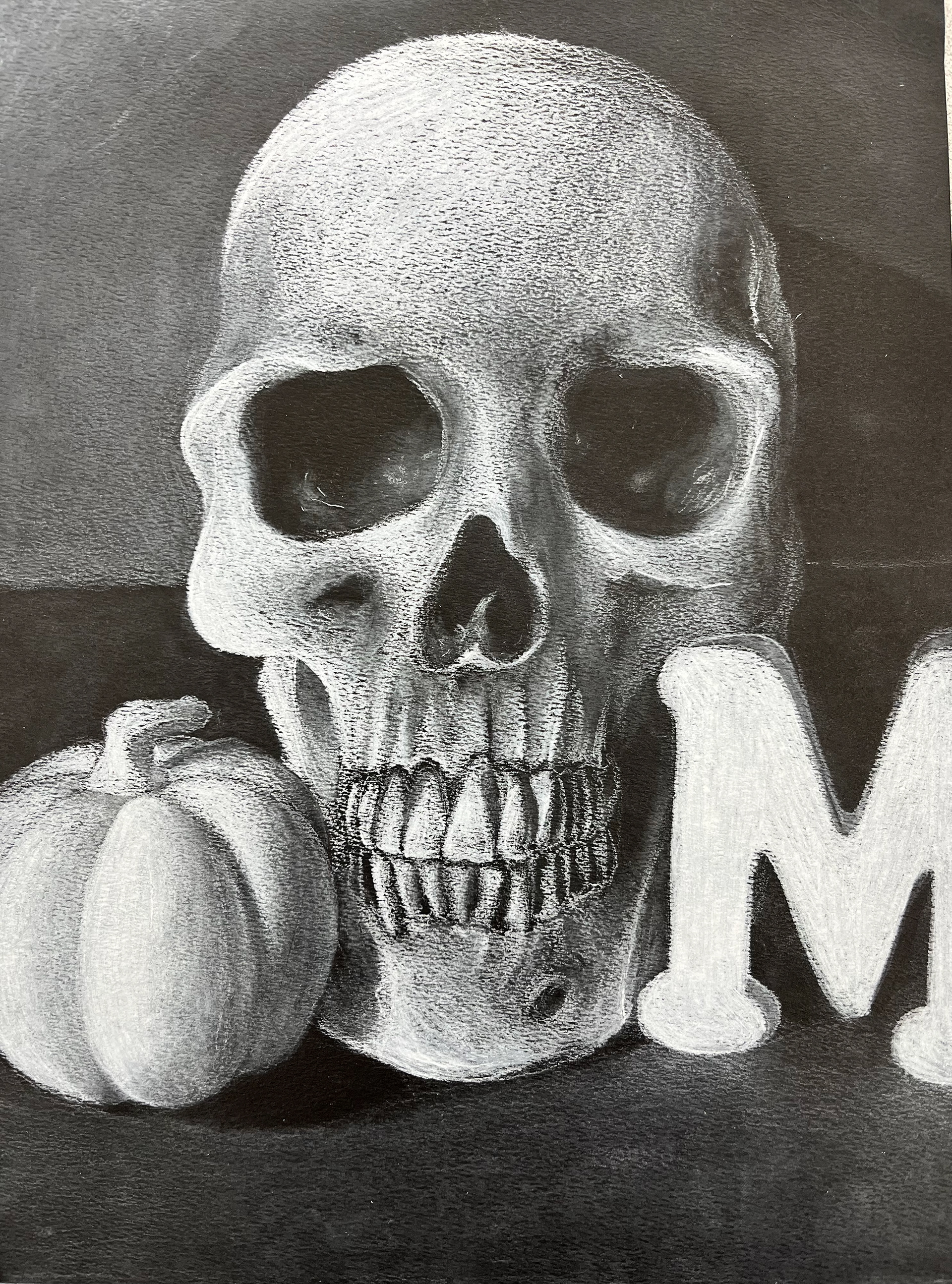 Le Huang - Still life drawing white charcoal on black paper.