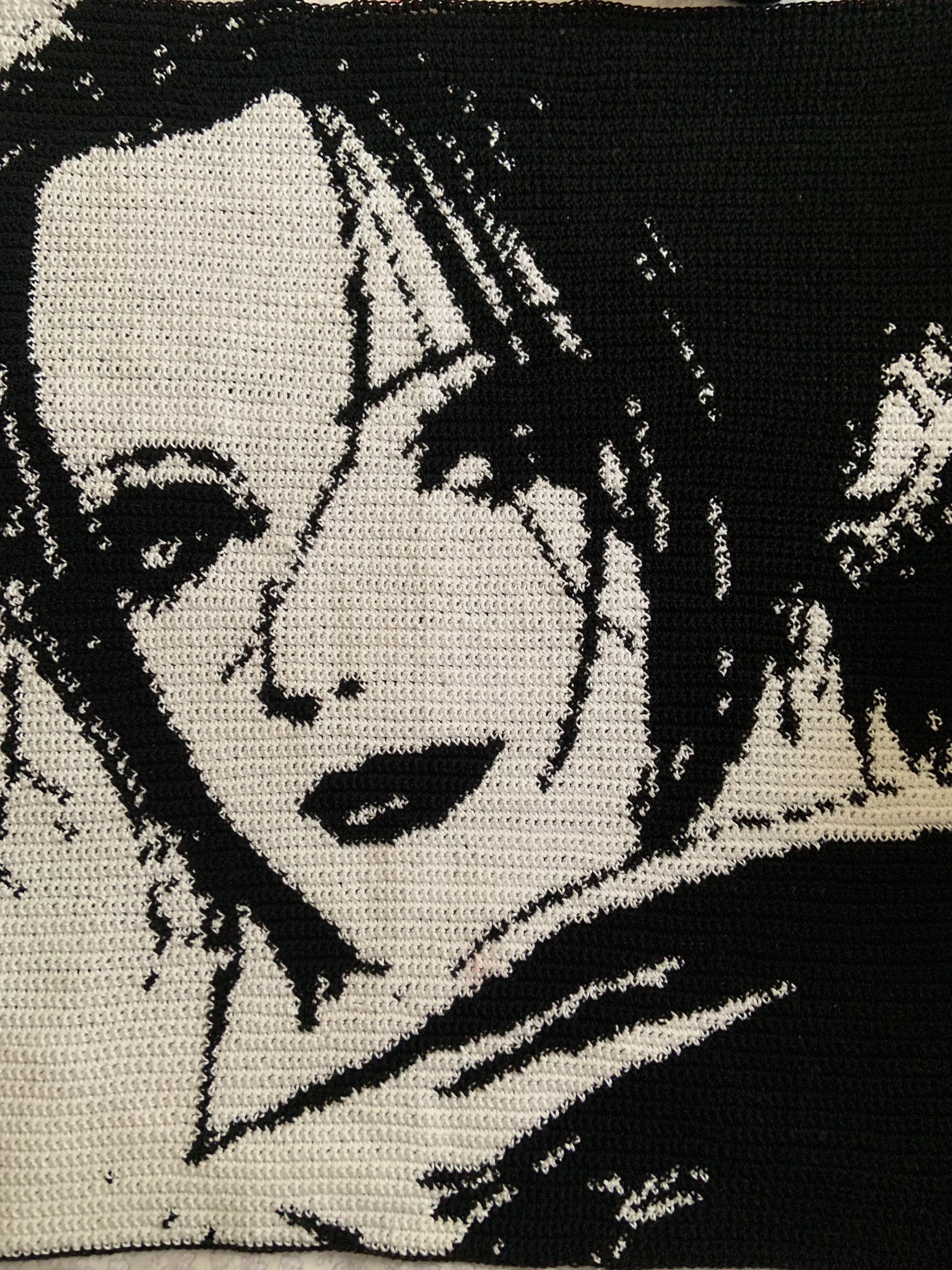 Monserrat Sirangua The category of my art is 3D that I crocheted. My inspiration behind this work was the character Nana Osaki from the anime “Nana”. It was originally going to be a tote bag but after I noticed how big it was going to be I decided to make it a tapestry instead. It took me about 2 weeks to finish this project and about 8 balls of crochet thread to make.