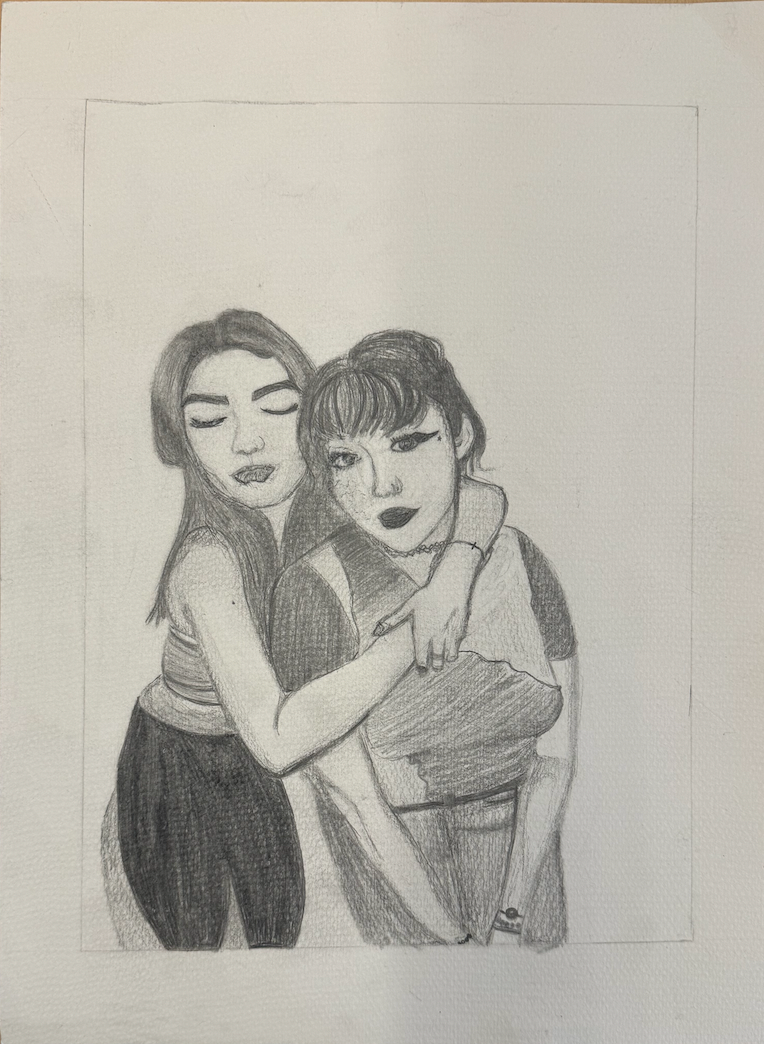Ava Garza - With the three pieces I have shown, I have sketched for each of them, added a pop of color to two of them. My whole inspiration behind my work is ways I have loved myself, the way I have loved others and the way others have loved me. The message I would send would be to grow and let go of the past, evolve into a better you because your past heartbreaks don't define you.