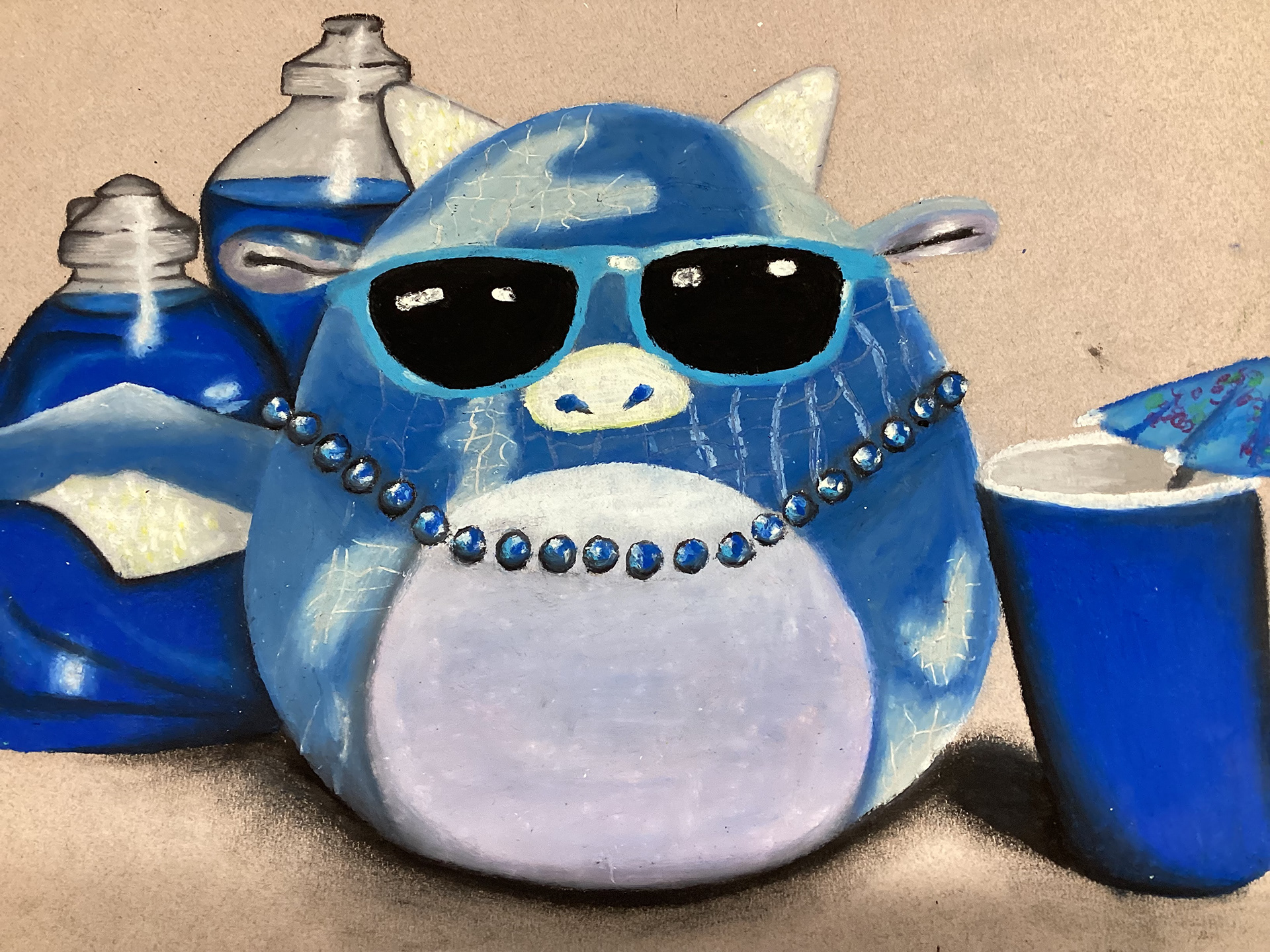 Alexa Rivera Monochromatic Still Life in Oil Pastel