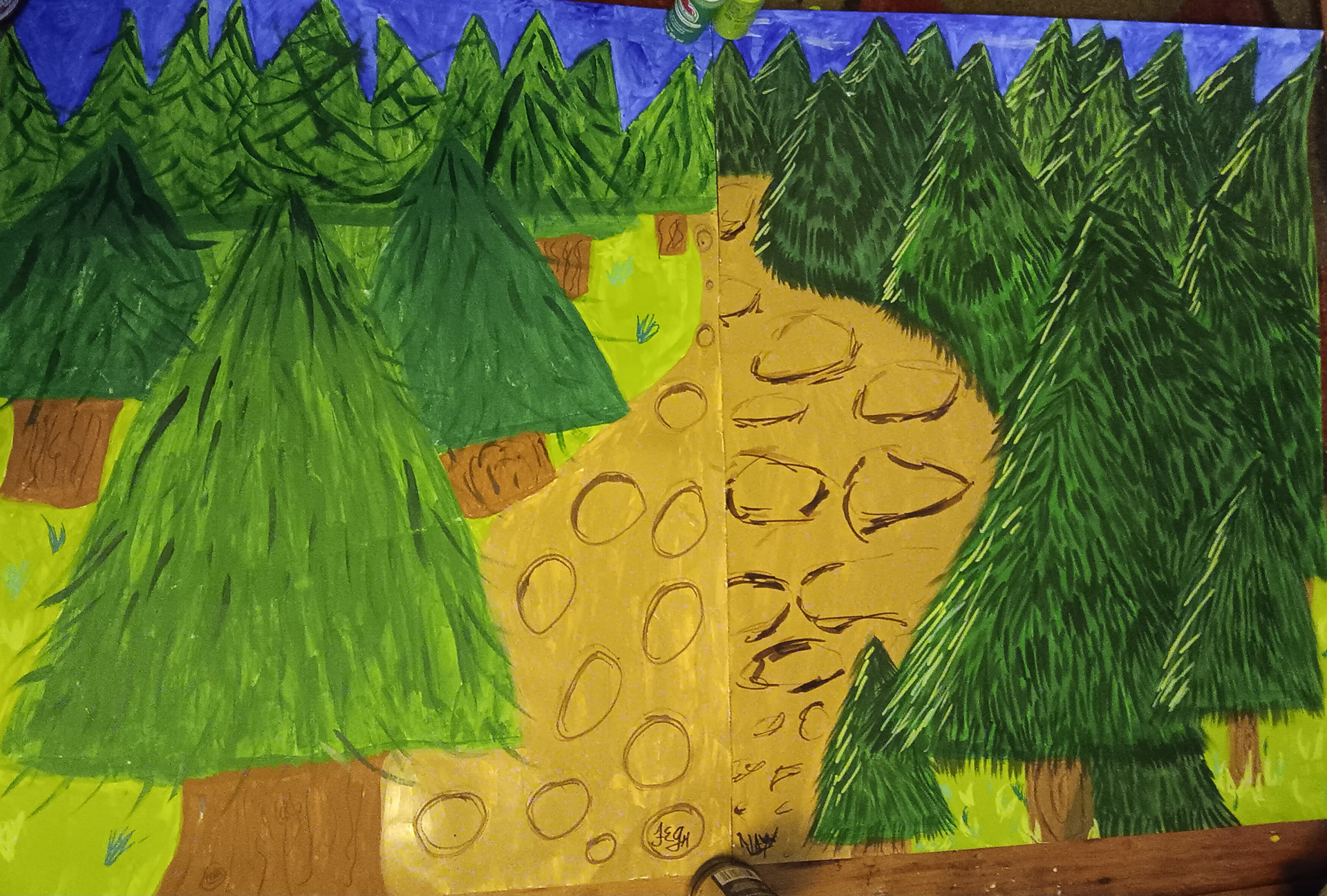 Jaela Roberts -The forest is a a painting me and my mom worked on together I did one side and she did the other side and it was a good bonding experience for us as I do art and things a she doesn't so it was fun for her to learn.