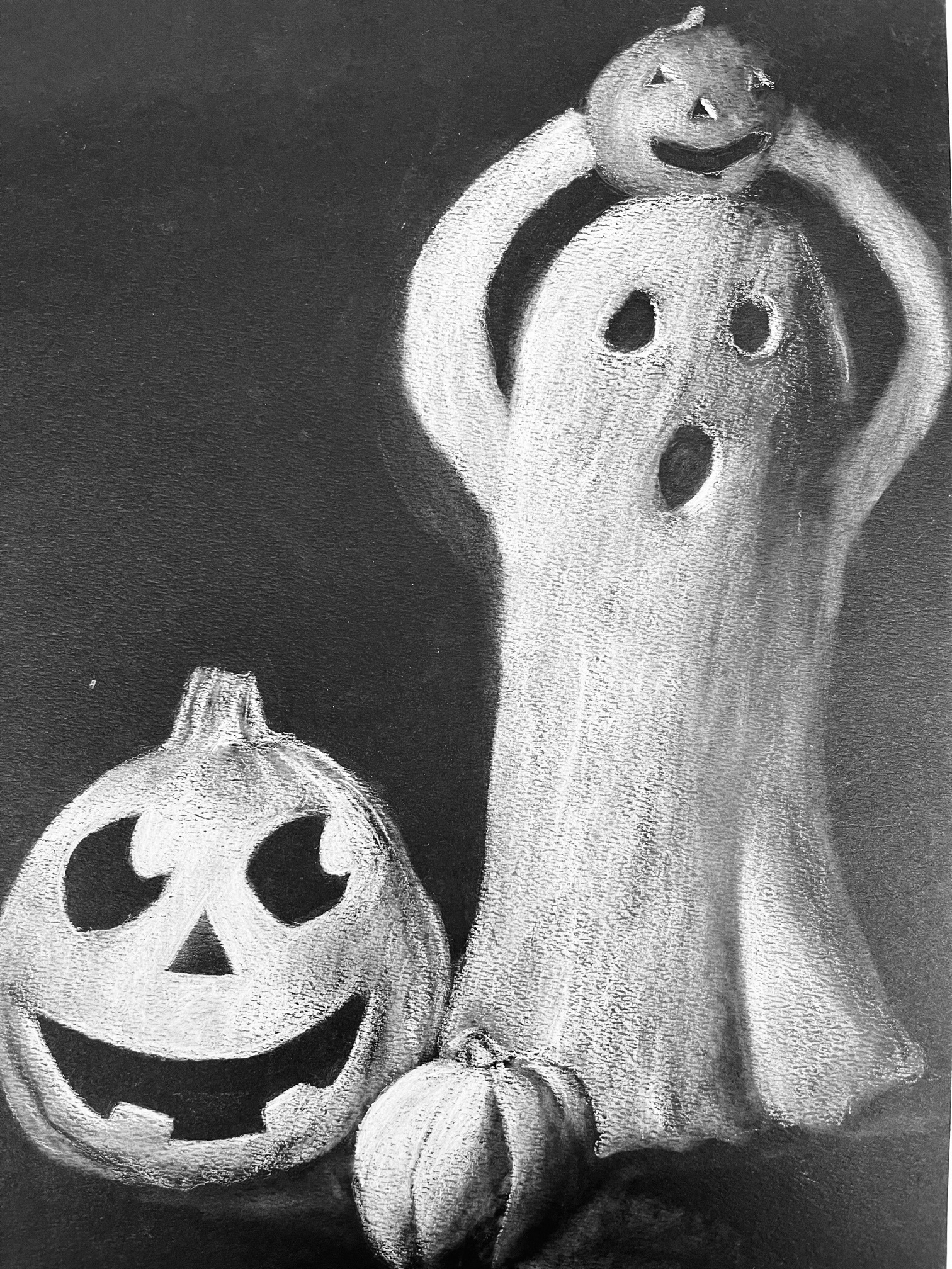 Jessica Vargas - White charcoal still life on black paper.