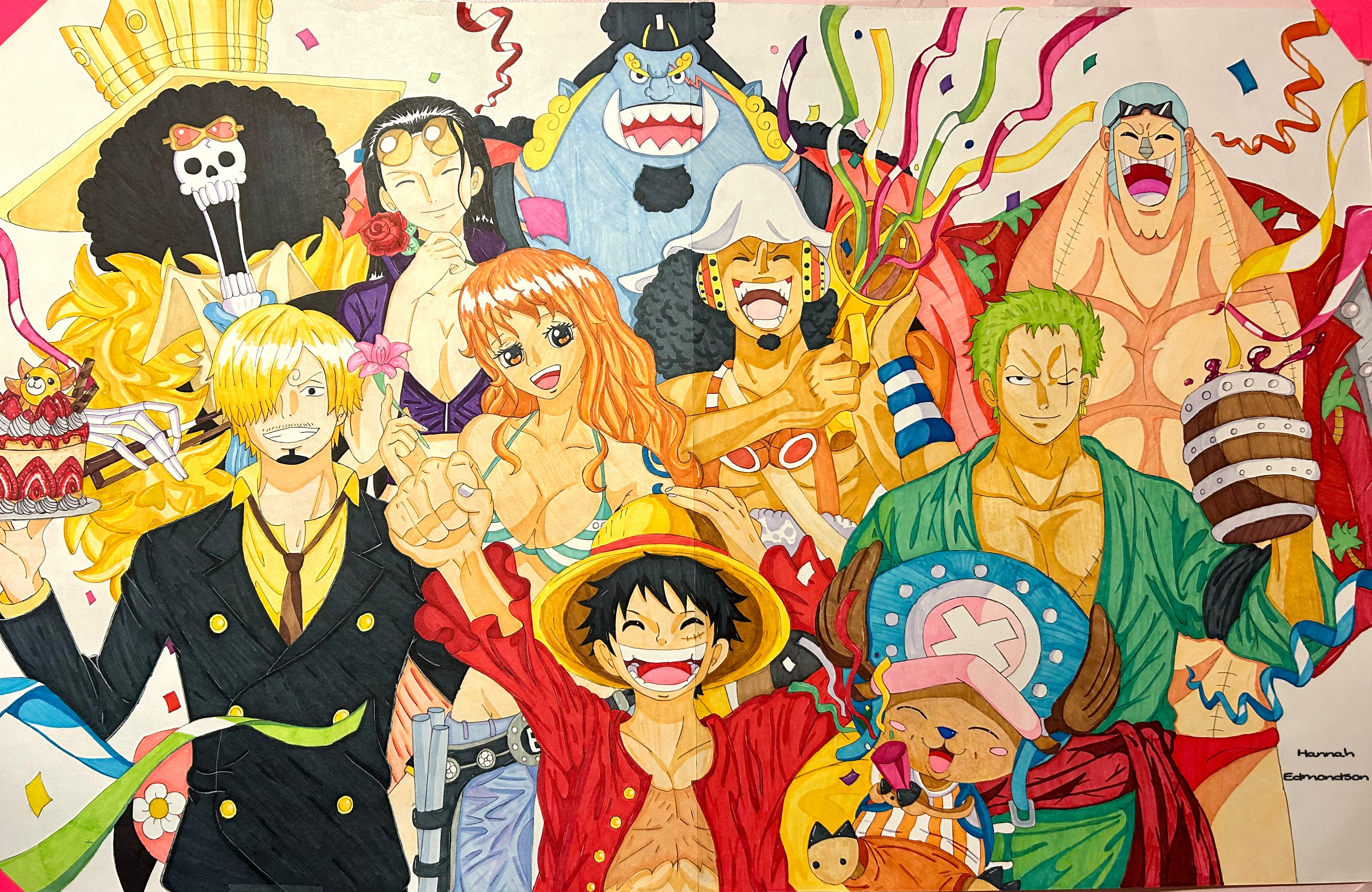 Hannah Edmonson - Hi! My name is Hannah Edmondson and I love Anime, so why not show it? For this year’s contest I wanted to do 3 of my favourite shows! One Piece, Naruto & Dragon Ball. Anime is unlimited, so I want my artwork to express that.