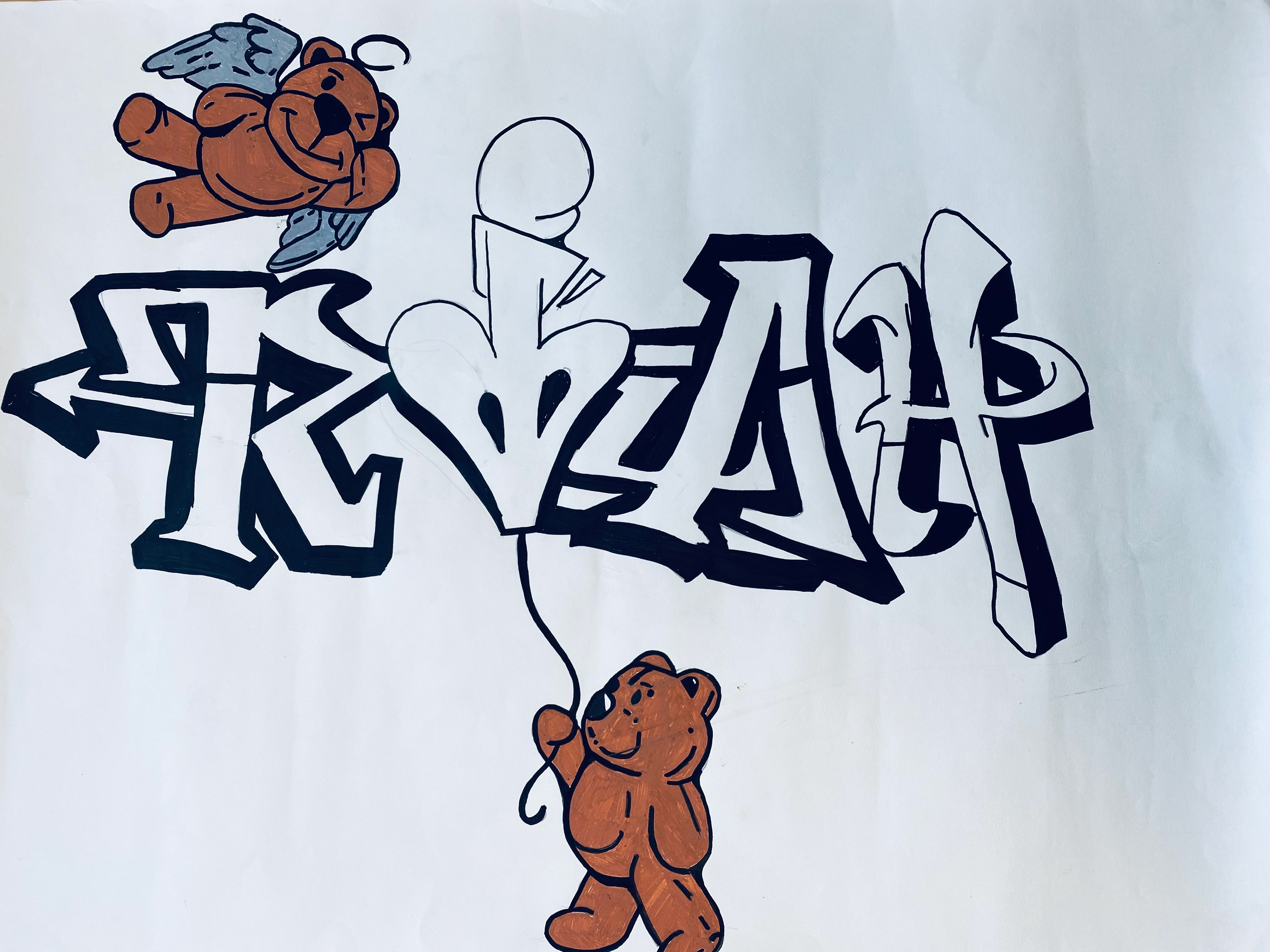 Octavio Villafano - This graffiti piece was created with pencil and paint markers. It represents the girl I care about and protect. 