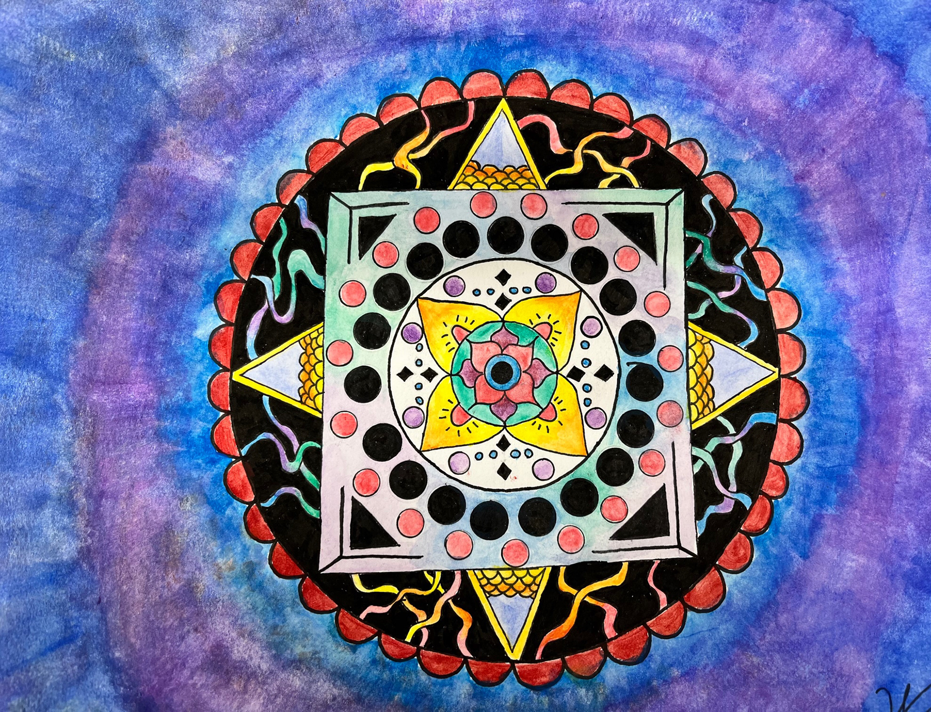 Janessa Zepeda - Mandala design in gouache and ink.