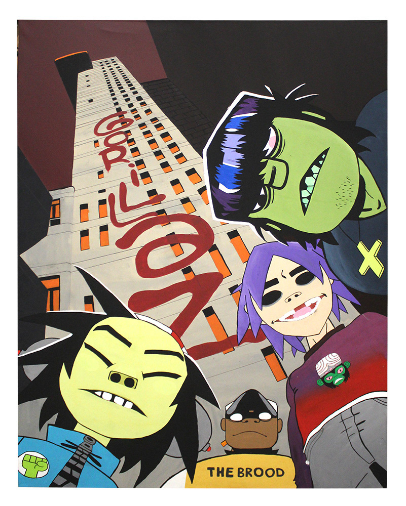 Leanette Bucio-Escobar - This large painting is based on one of my favorite bands called “Gorillaz.” Both their music and music videos are often abstract and vast in imaginative images.