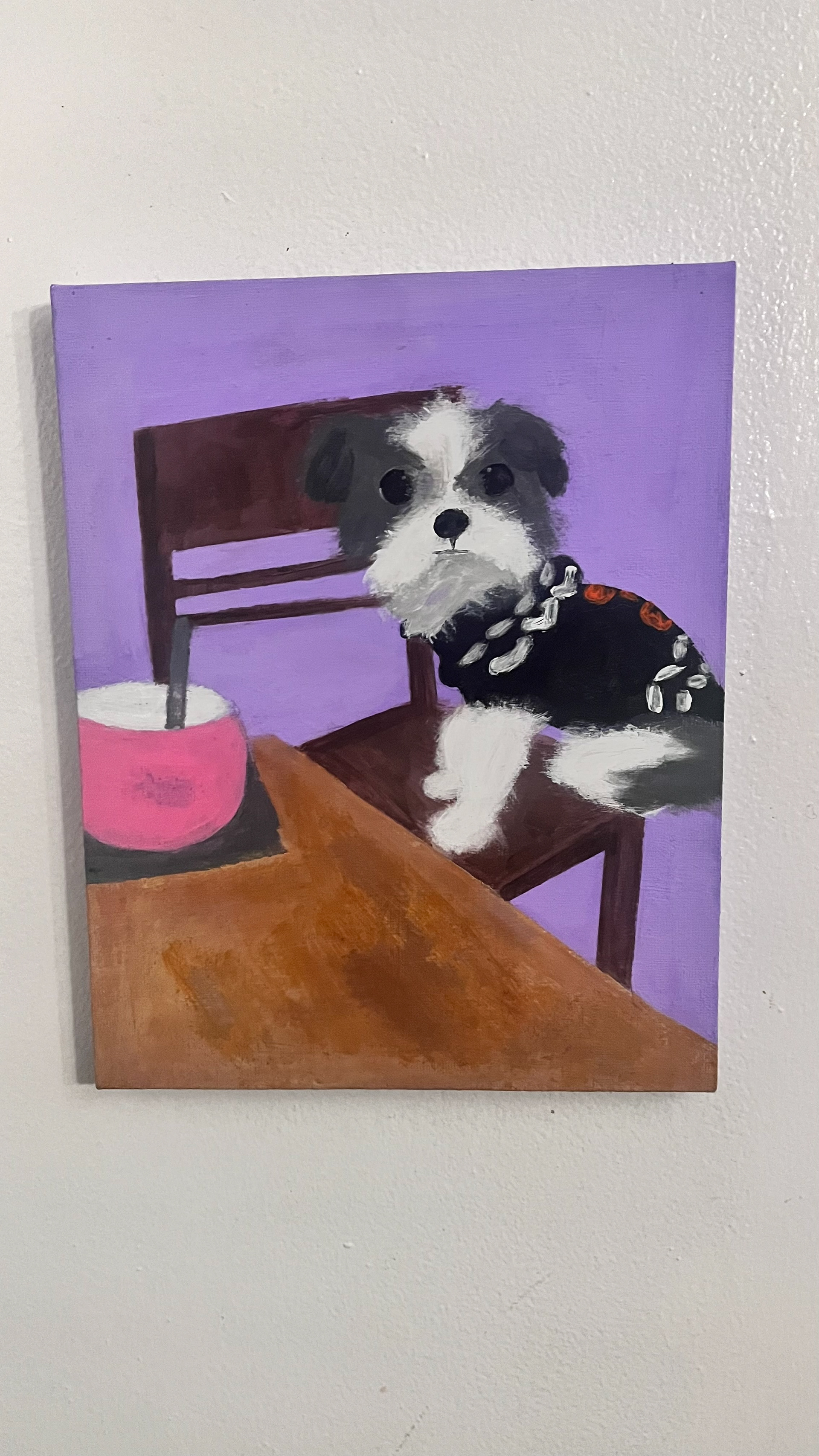 Alondra Delgado - The inspiration within this artwork was based on our beloved dog/member of our family, who we took in a year ago after they found him as just a stray. Other than having photos of my dog I believe that in having this painting, it’s not only just a painting but it gives it meaning due to how much thought, time, and effort it took. I decided to take the time to paint this because I also want to dedicate it to all the animals that are abandoned and left on the streets with no food water or any form of shelter.