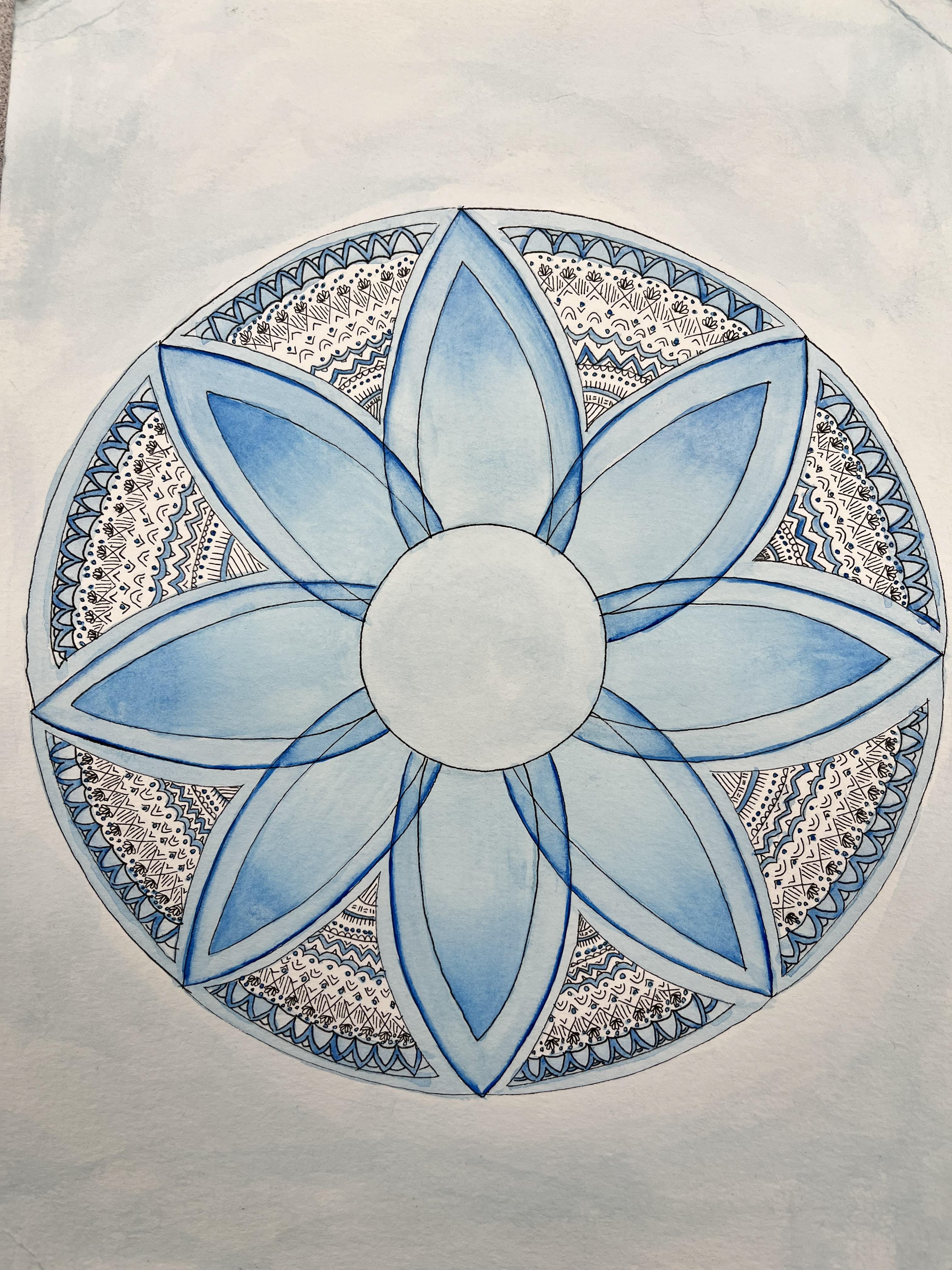 Selene Roque - Mandala design using gouache and ink.