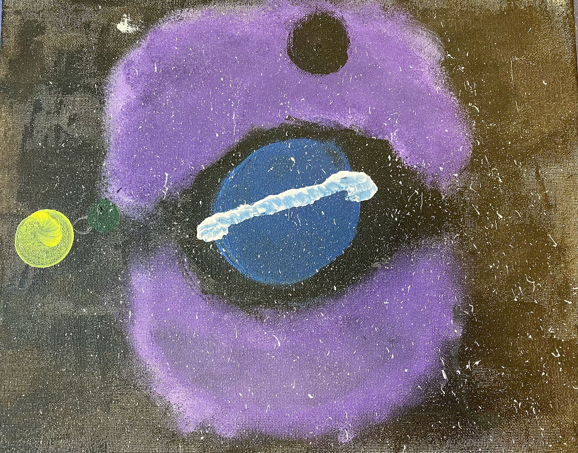 Octavio Villafano - Title of painting: Heavenly Space  This piece of artwork was created with the sponge and splatter techniques using acrylic paint. It represents where I believe people go after passing away.