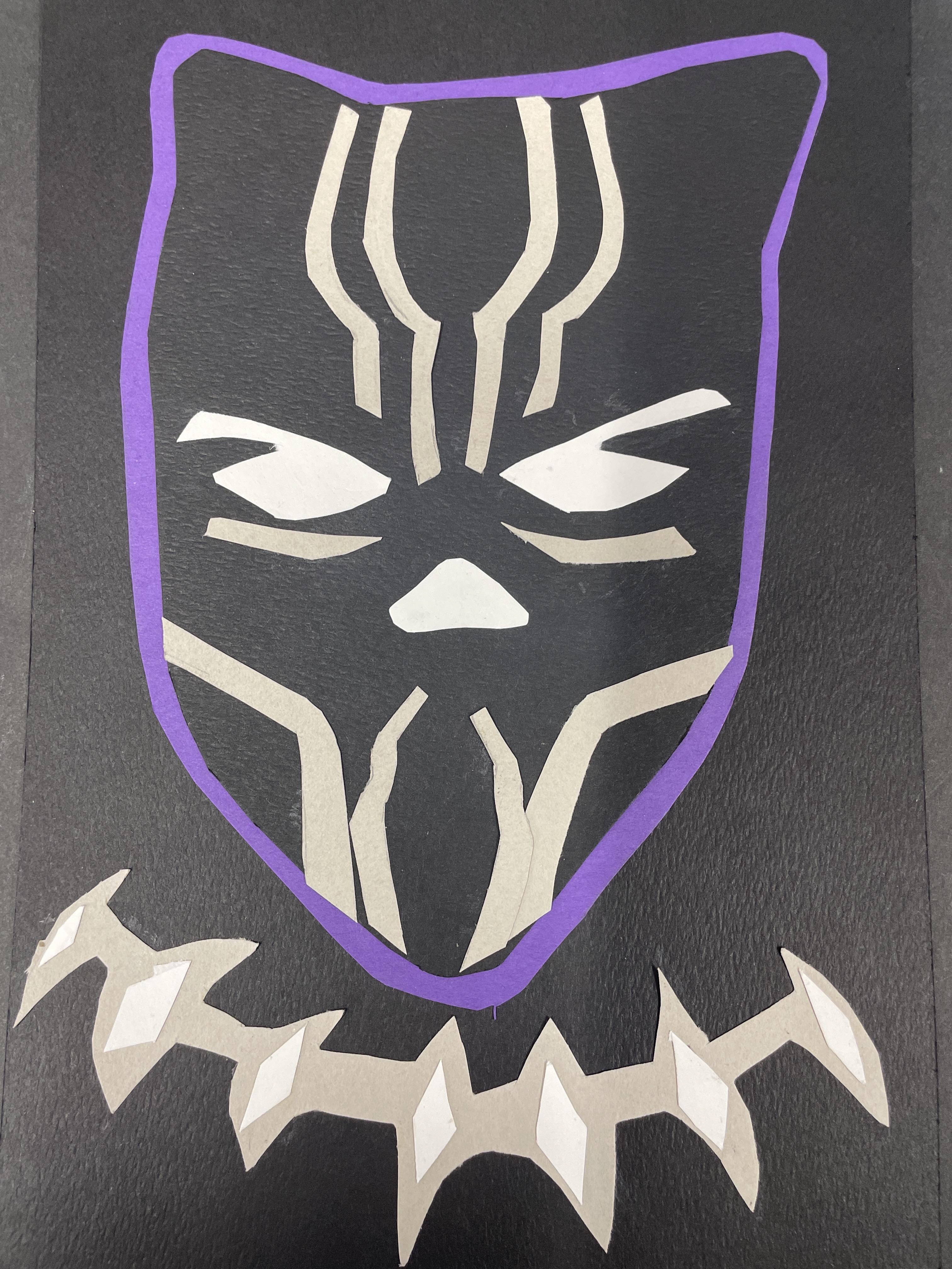 Ariana Alpuche-Gutierrez - Collage using organic shapes to create a character (Black Panther)