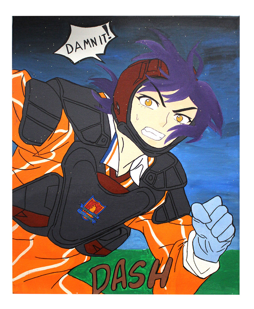 Leanette Bucio-Escobar - This paintings is based on a webtoon called “Dark Moon.” This scene, in particular, is when the two opposite teams are playing rugby.