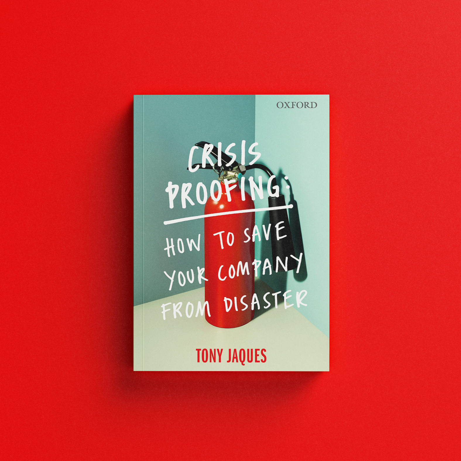 Book cover image showing a red fire extinguisher with the title of the book in the foreground written in handwriting style.