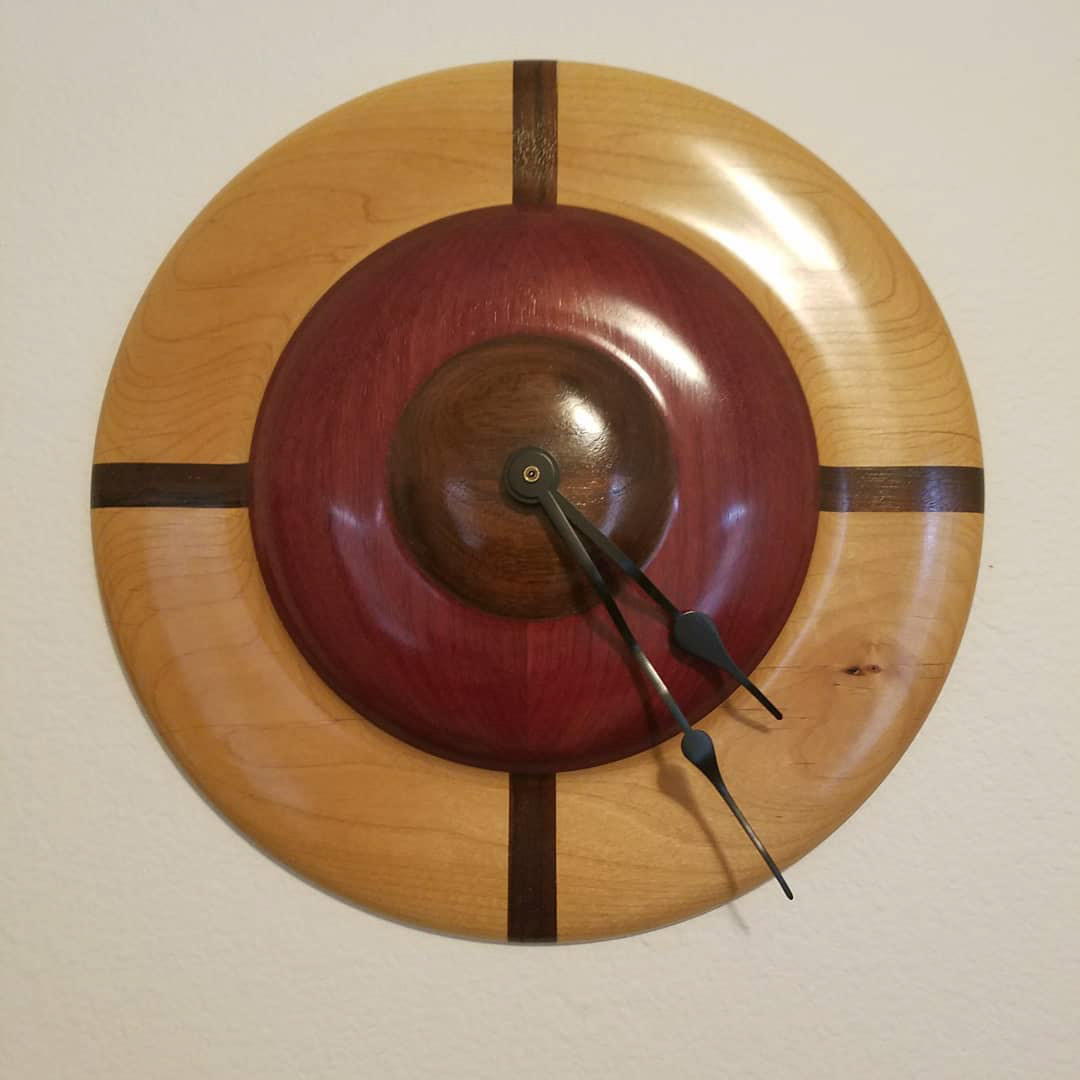 Round Wall Clock (roasted oak, alder, purpleheart)