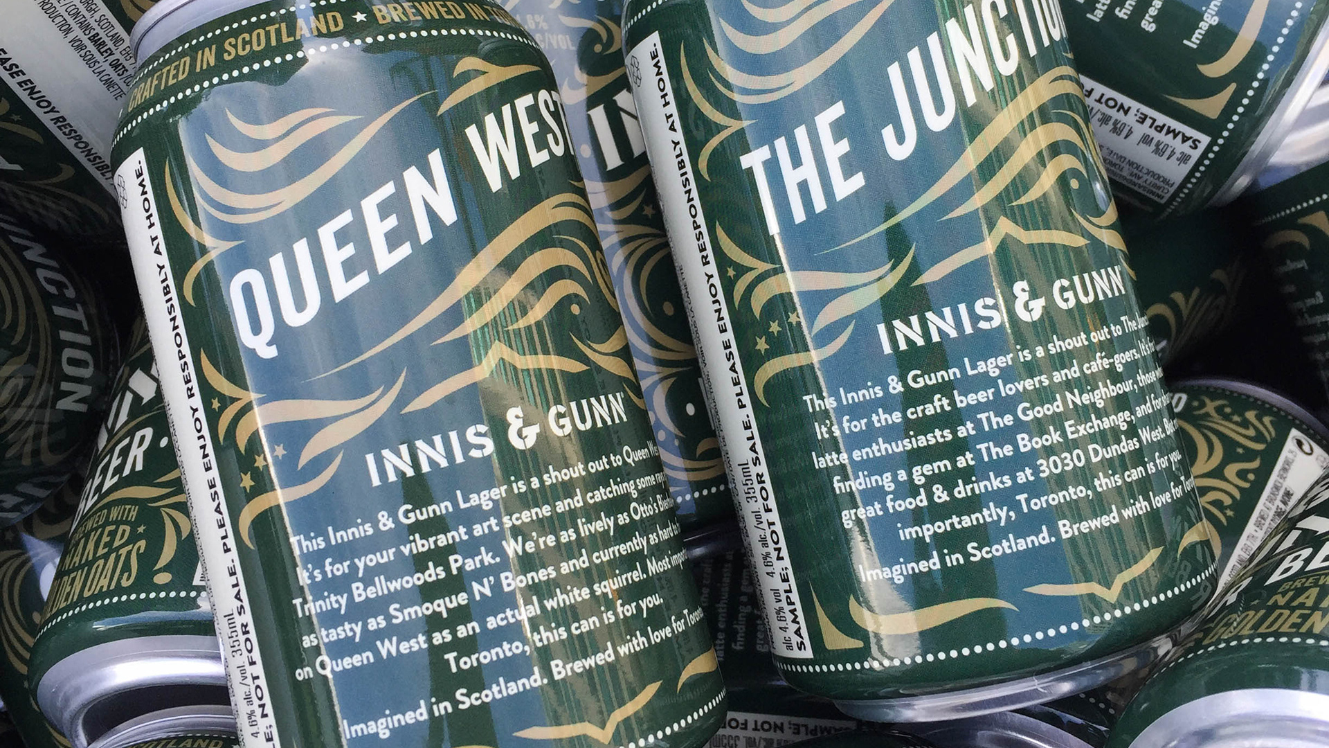 Two customized cans of Innis & Gunn Lager beer.