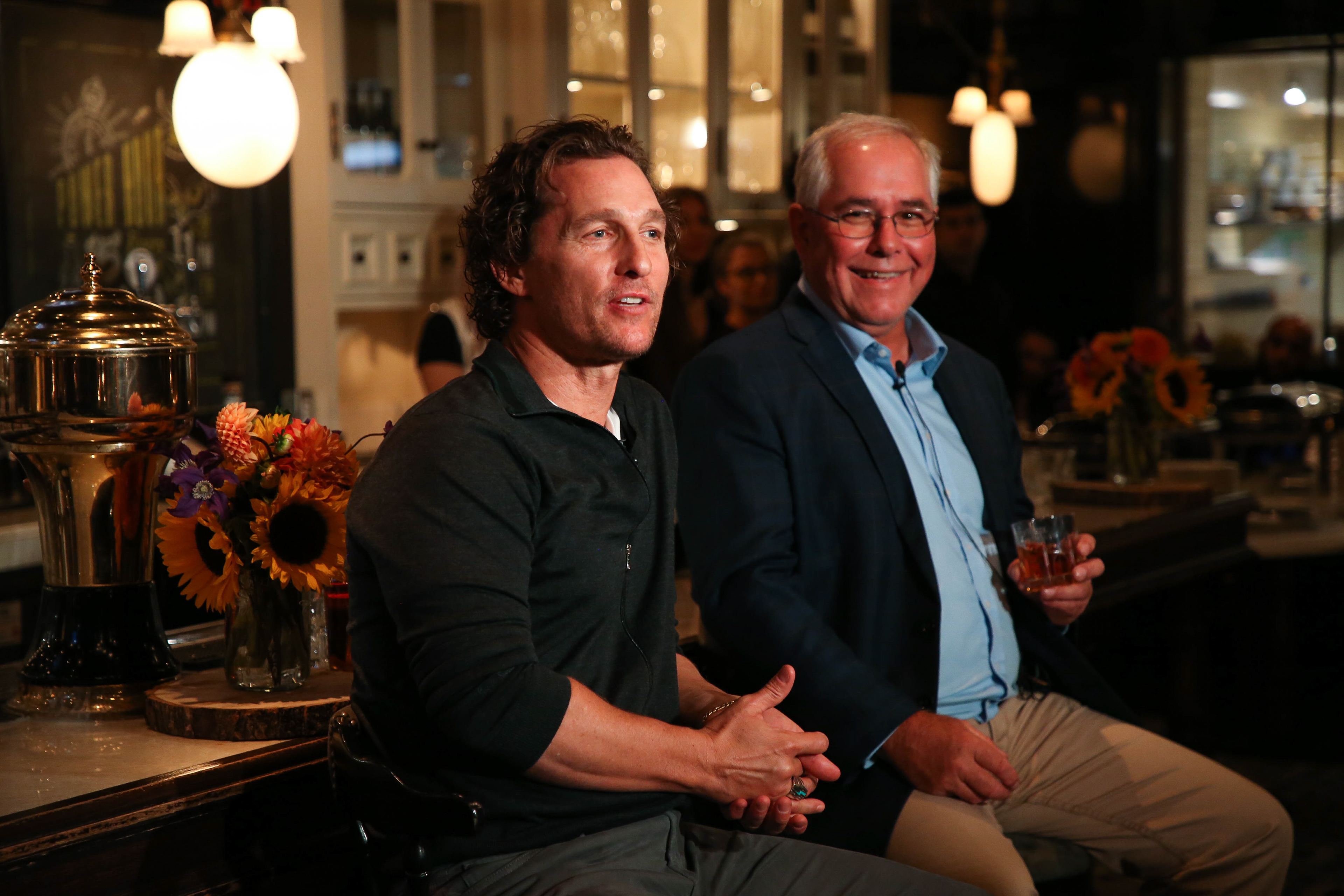 Master Distiller Eddie Russell and Creative Director Matthew McConaughey celebrate the arrival of Wild Turkey Longbranch in Canada.
