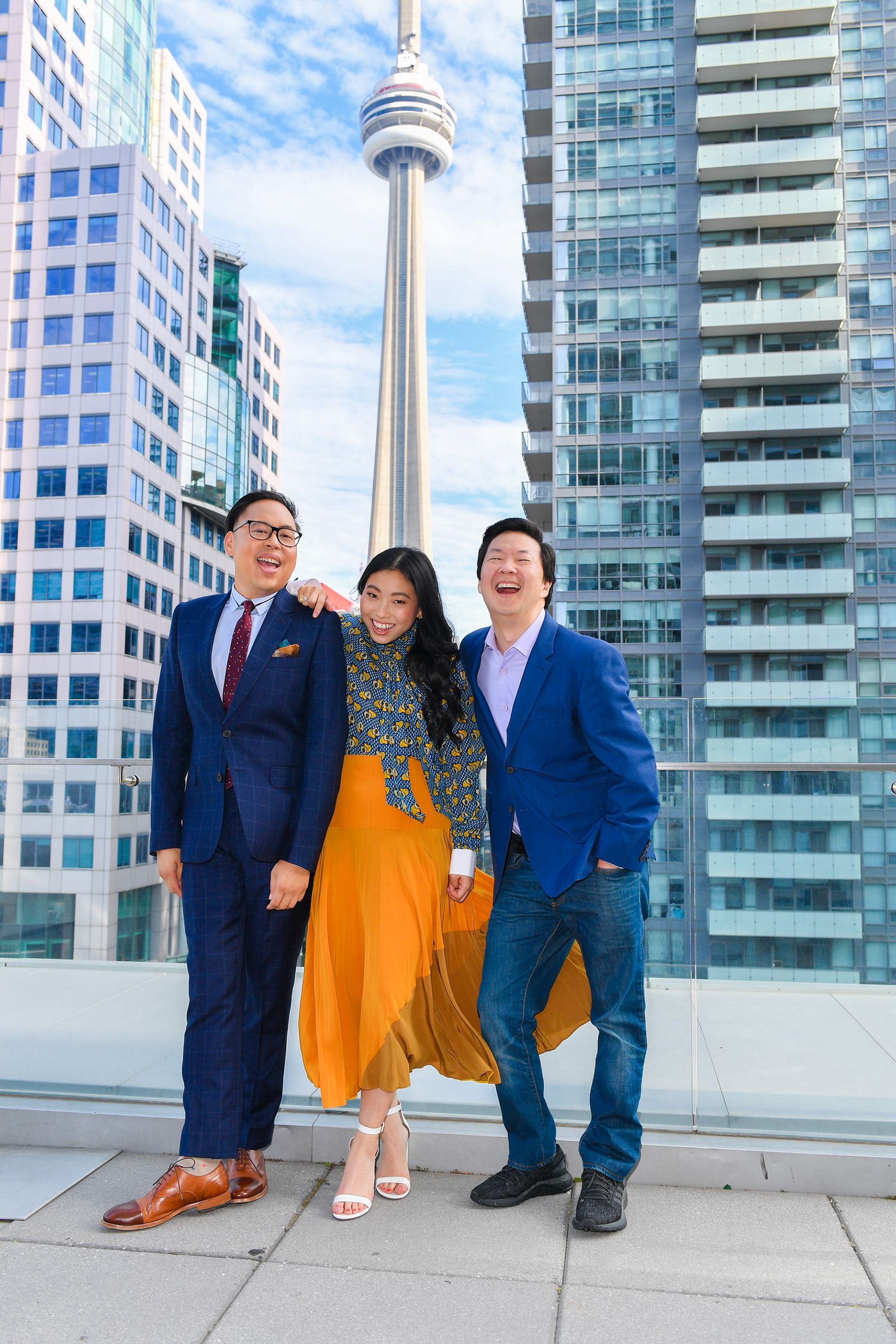 Nico Santos, Ken Jeong and Awkwafina touch down in Toronto to celebrate the release of “Crazy Rich Asians” on July 30, 2018 in Toronto, Canada. (Photo by Sonia Recchia/Getty Images for Warner Bros. Canada)