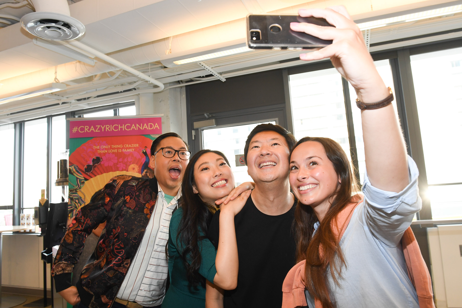 Nico Santos, Ken Jeong and Awkwafina touch down in Toronto to celebrate the release of “Crazy Rich Asians” on July 30, 2018 in Toronto, Canada. (Photo by Sonia Recchia/Getty Images for Warner Bros. Canada)