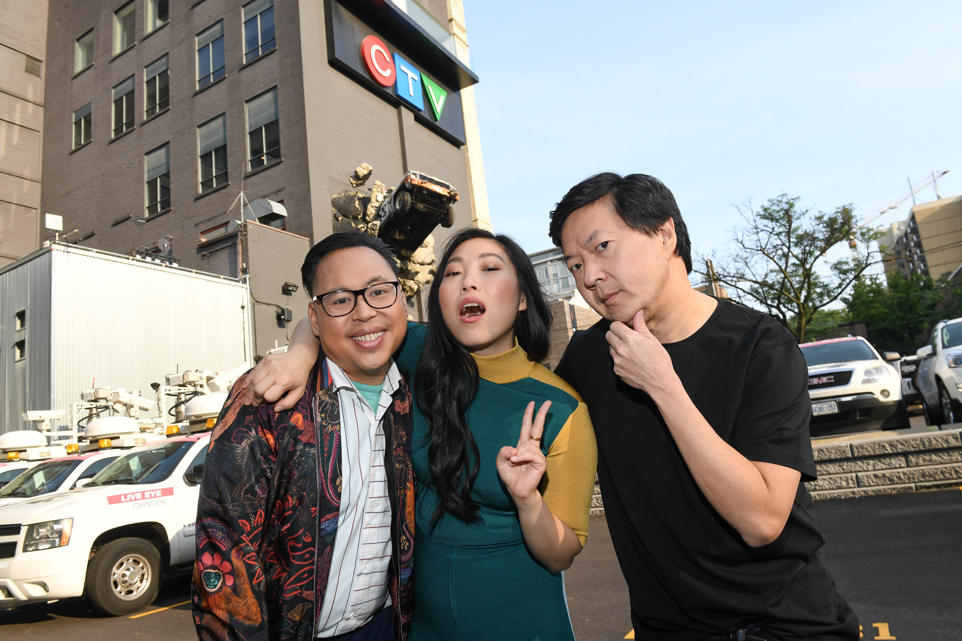Nico Santos, Ken Jeong and Awkwafina touch down in Toronto to celebrate the release of “Crazy Rich Asians” on July 30, 2018 in Toronto, Canada. (Photo by Sonia Recchia/Getty Images for Warner Bros. Canada)