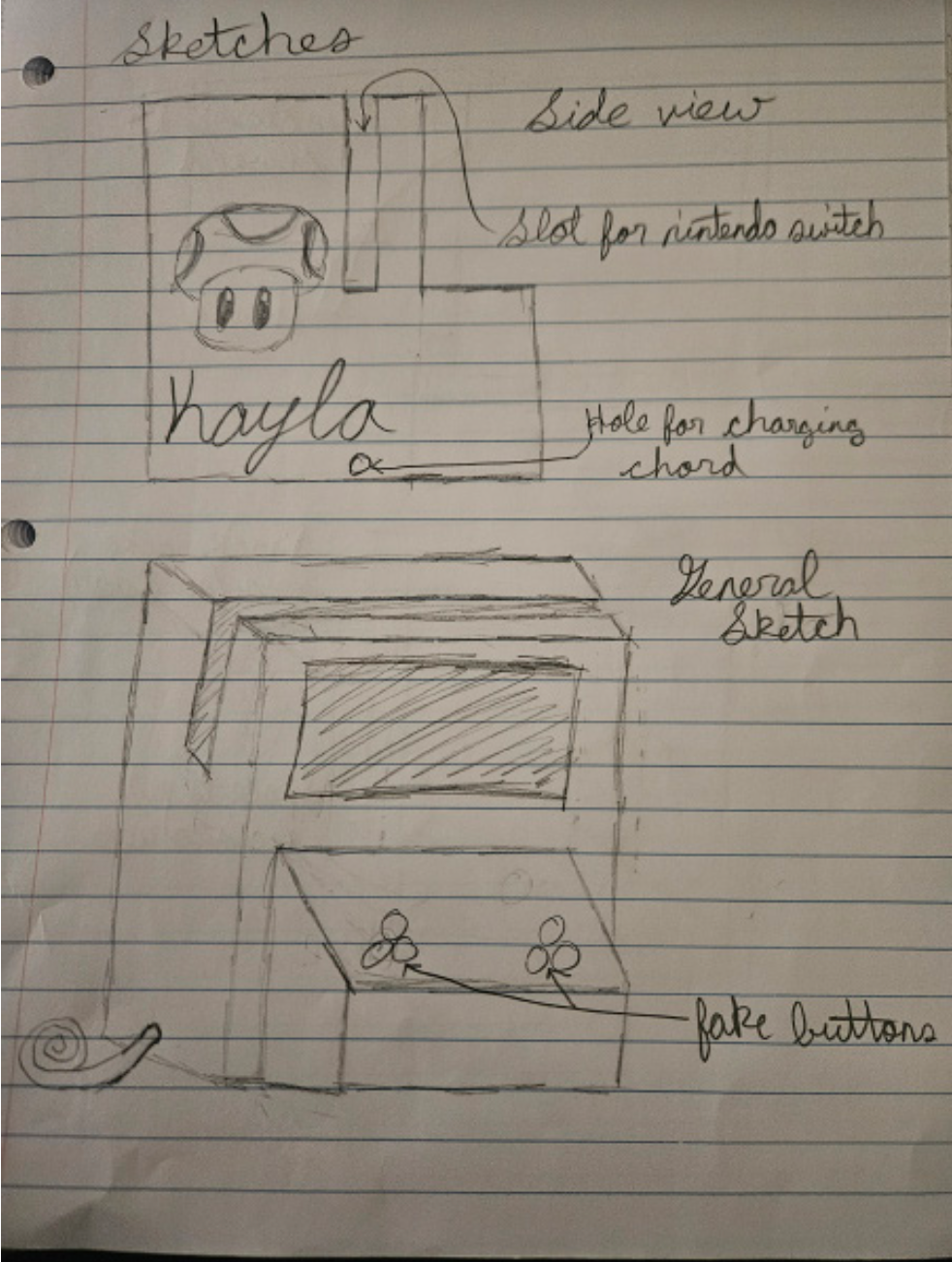 Side view and angled view sketches