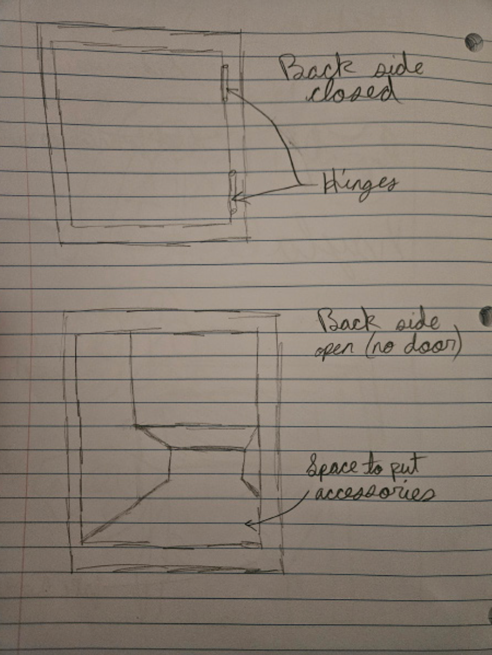 Back side sketches with back opened and closed