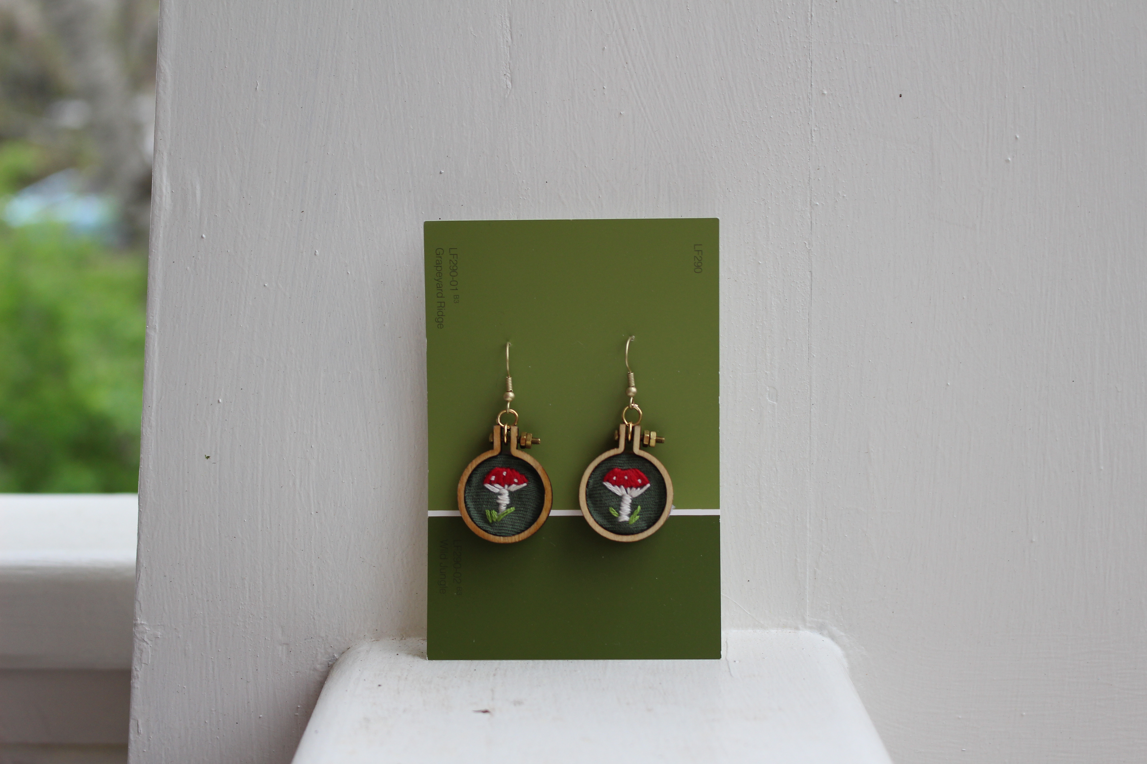 Hand-Embroidered Earrings - Mushrooms