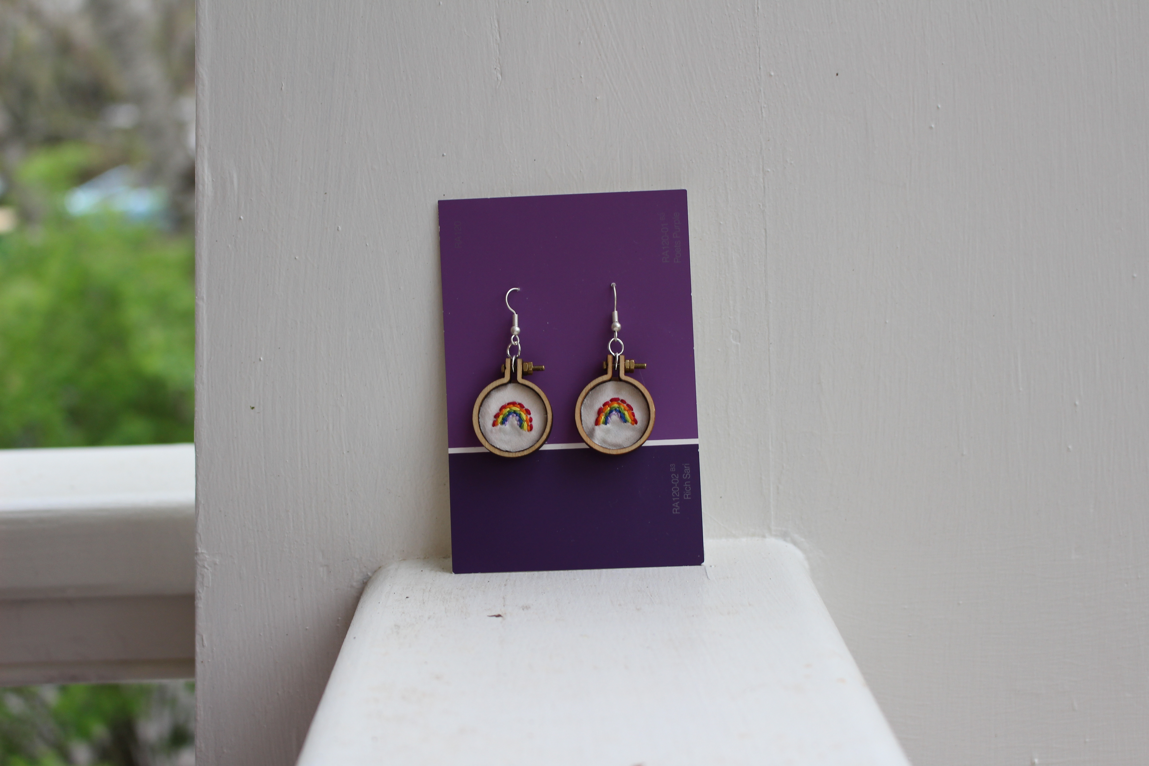 Hand-Embroidered Earrings - Rainbows