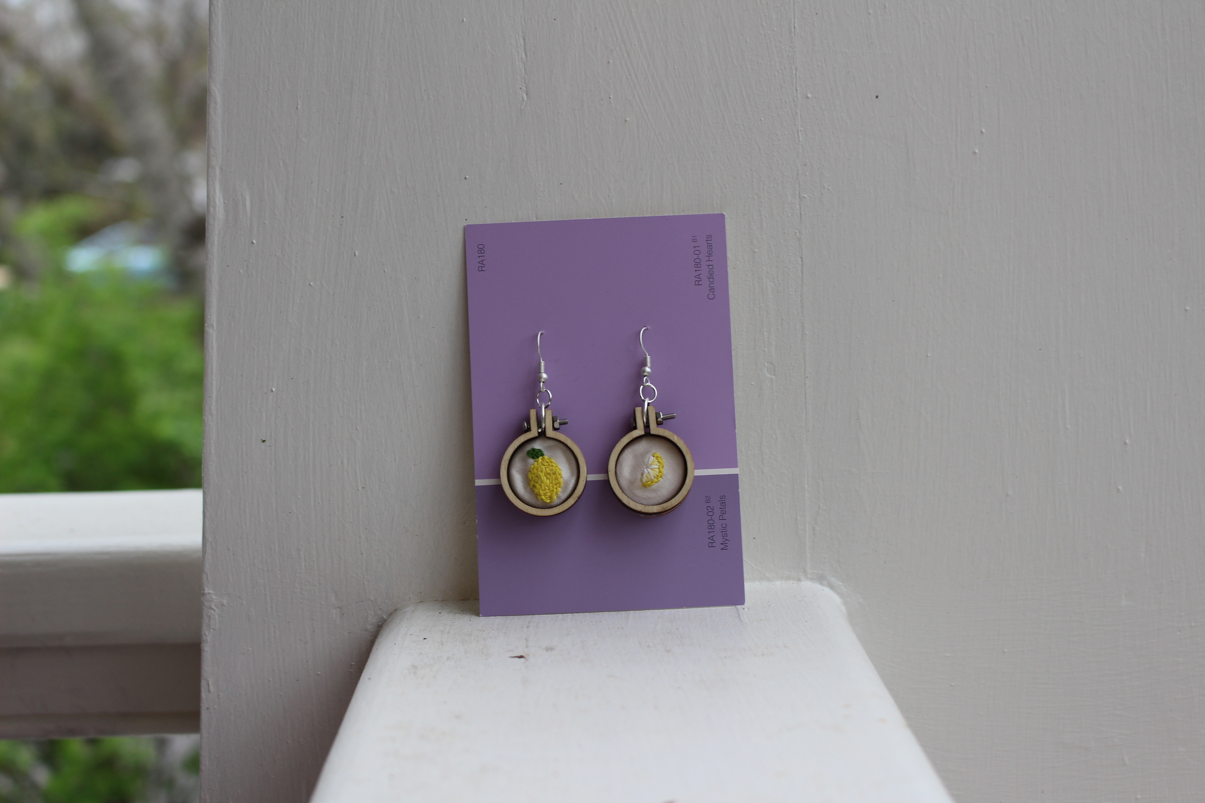 Hand-Embroidered Earrings - Lemons