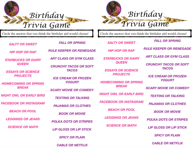 Custom Birthday Game