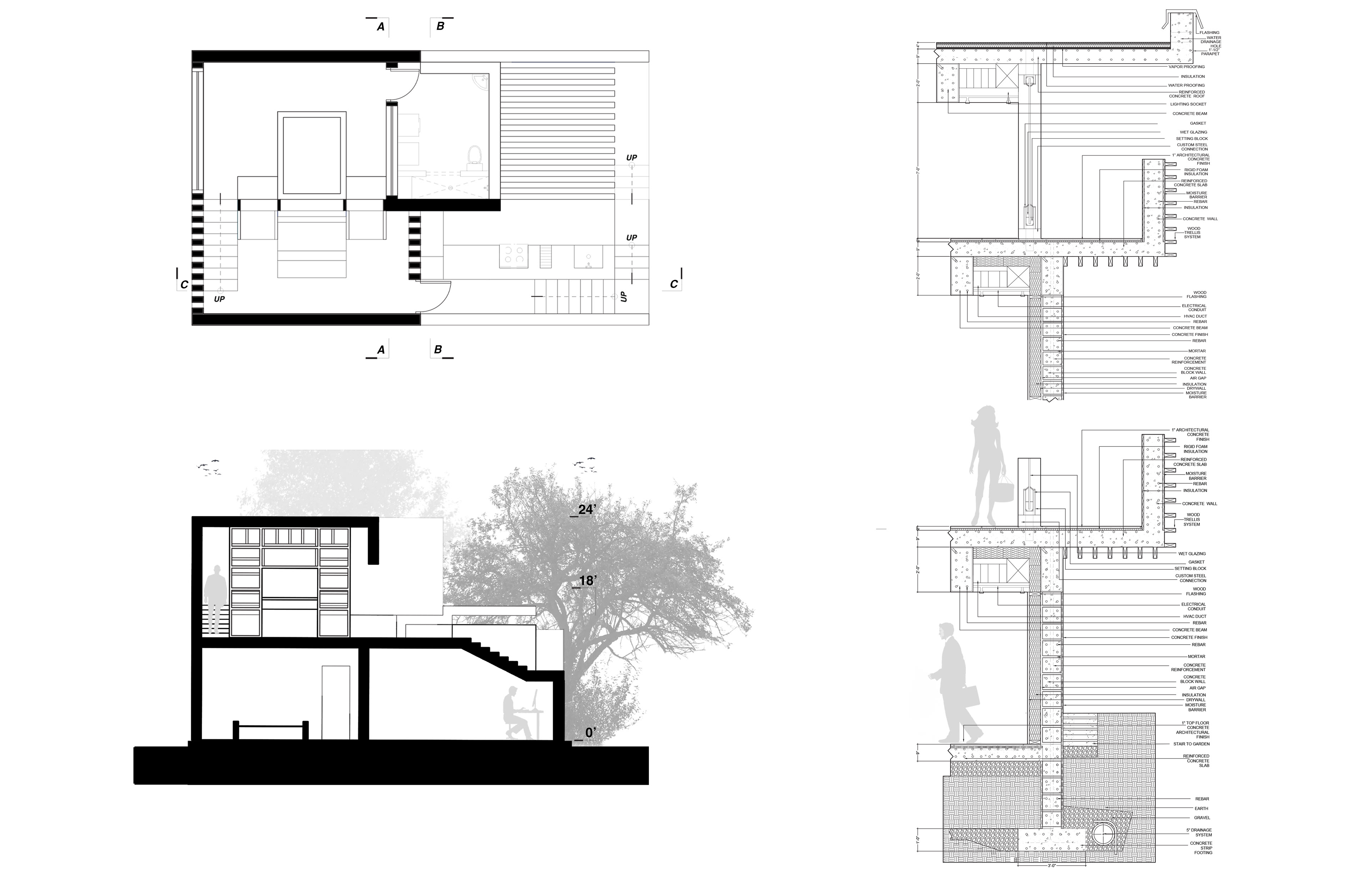 Left Bottom Carriage House Section Left Top Carriage House Plan Right Detailed Section