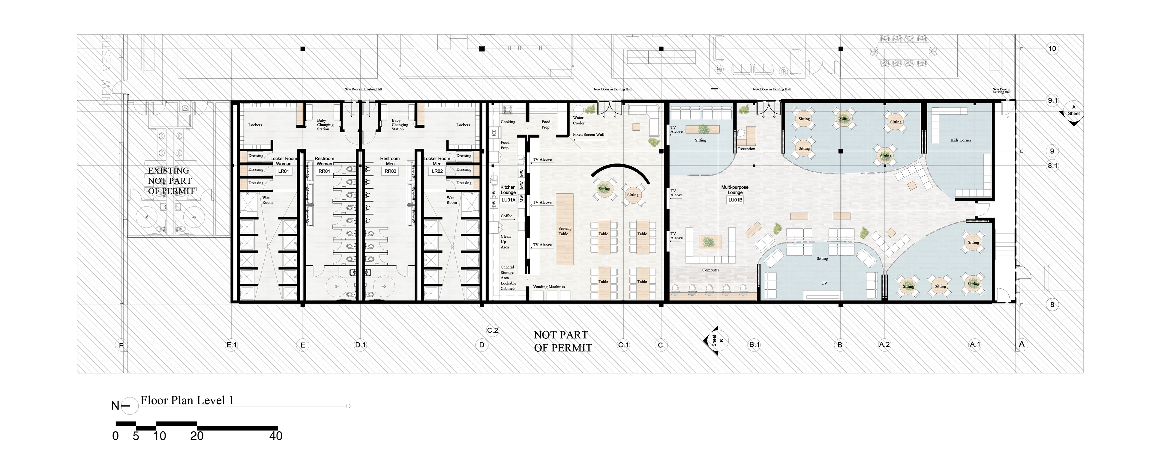 Mix-Use Lounge Design PLAN .001 Programmatic Layout & Material Palette