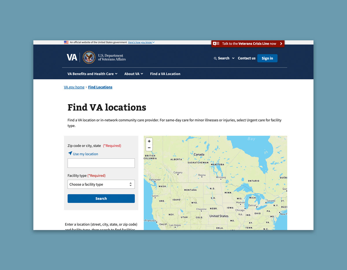 The new layout of the facility locator search.
