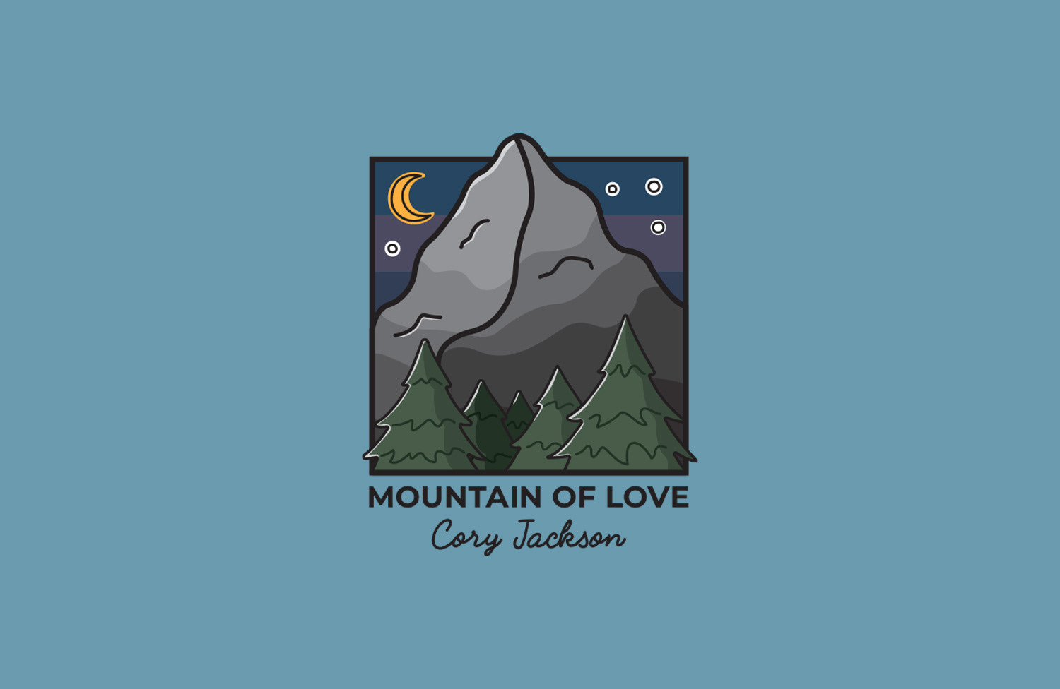 Cover artwork showing a mountain with the night sky in the background and pine trees in the foreground.