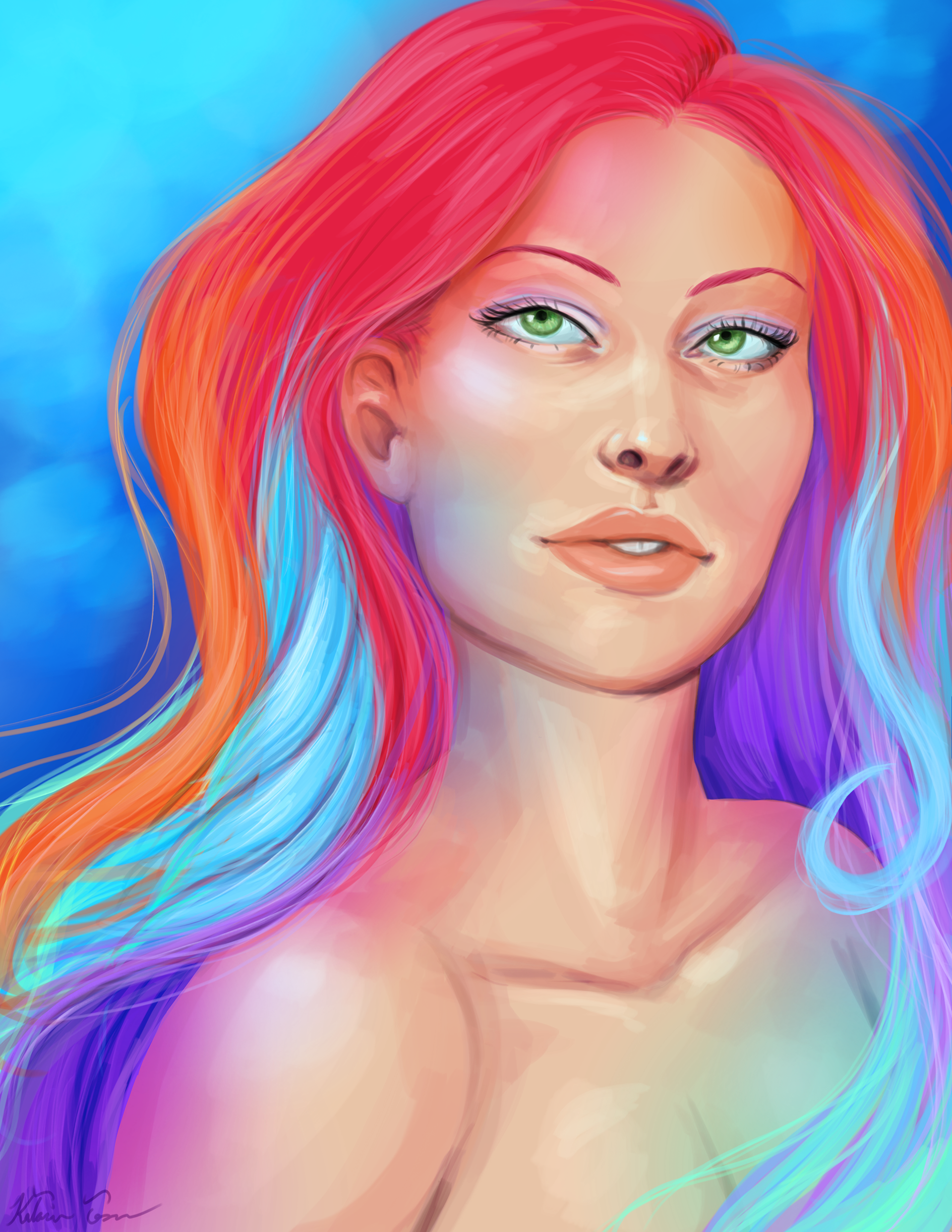 A rainbow mermaid. A redraw of an old iPad drawing.