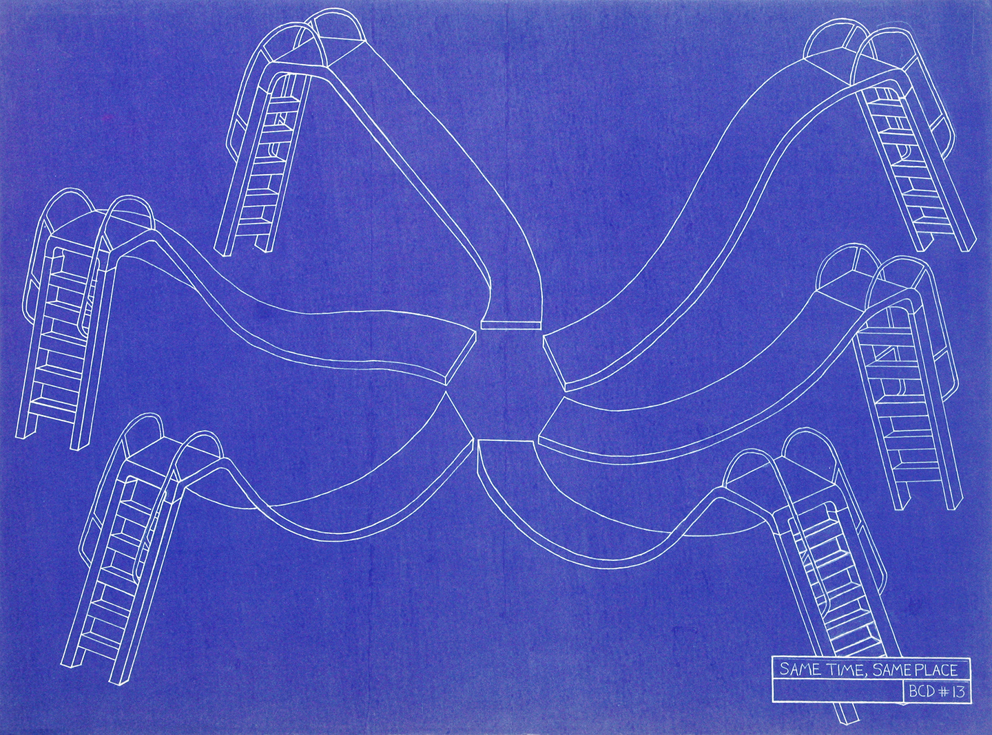 Right Place/Right Time, ink on paper transferred to blueprint
