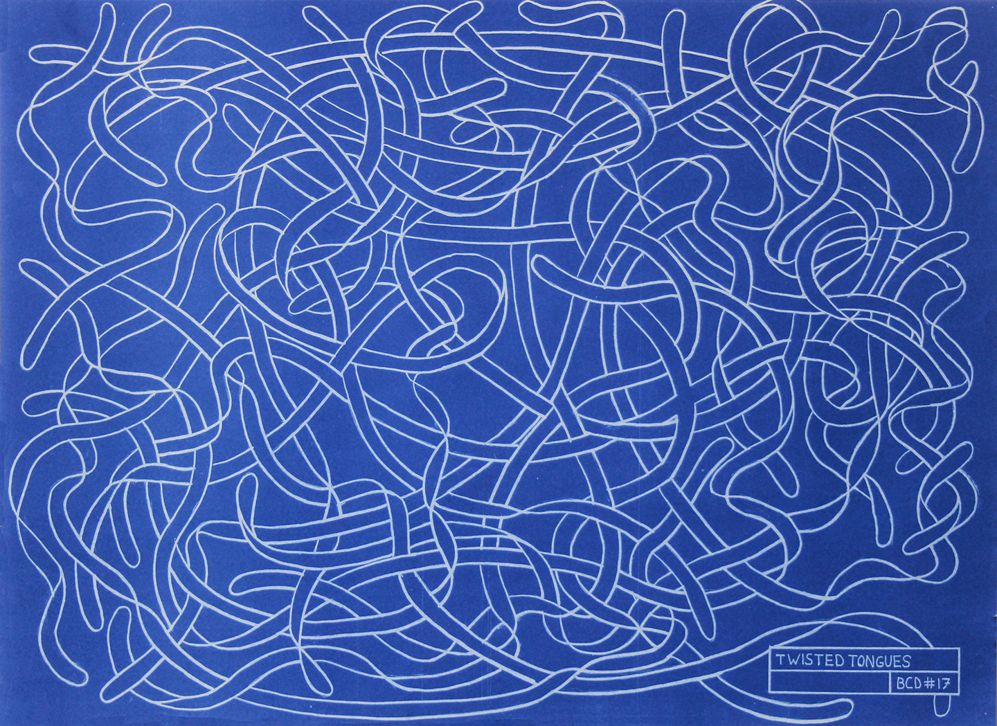 Twisted Tongues, ink on paper transferred to blueprint