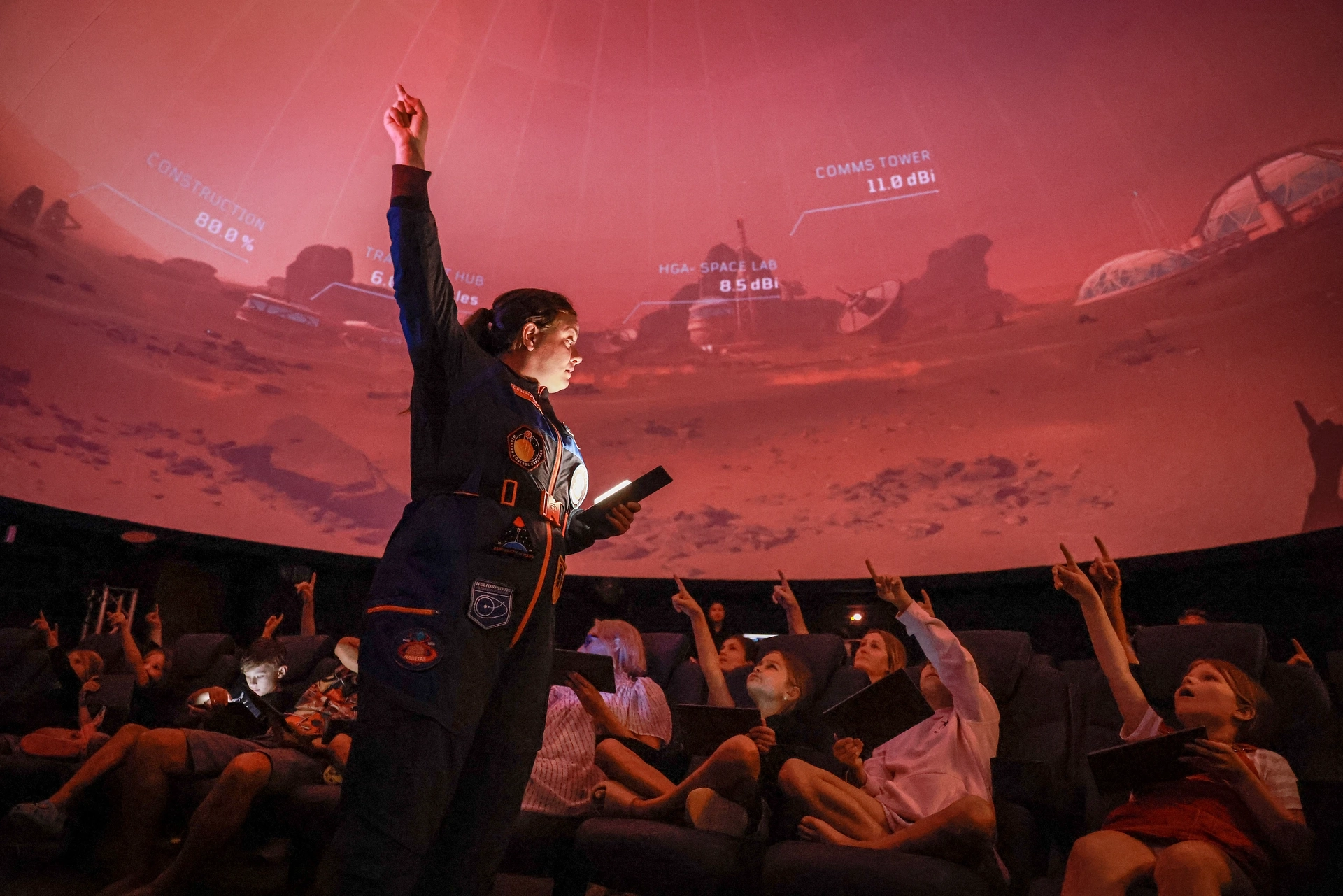 The lead actor 'Captain' guides the audience through interactions throughout the performance.